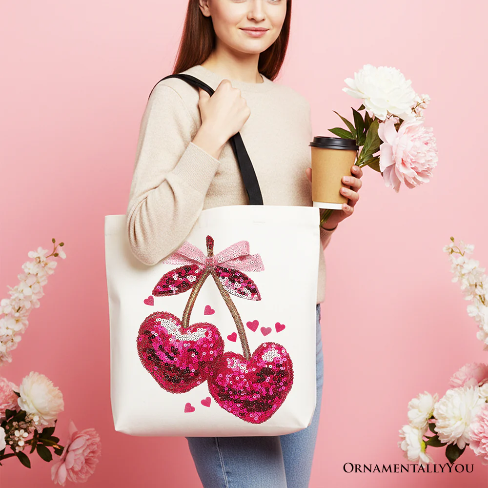 Sequin Cherry Heart Tote Bag - Image 6