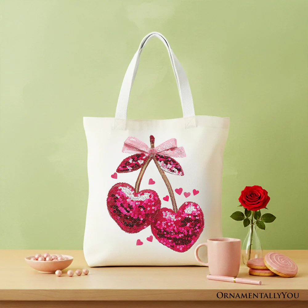 Sequin Cherry Heart Tote Bag - Image 7