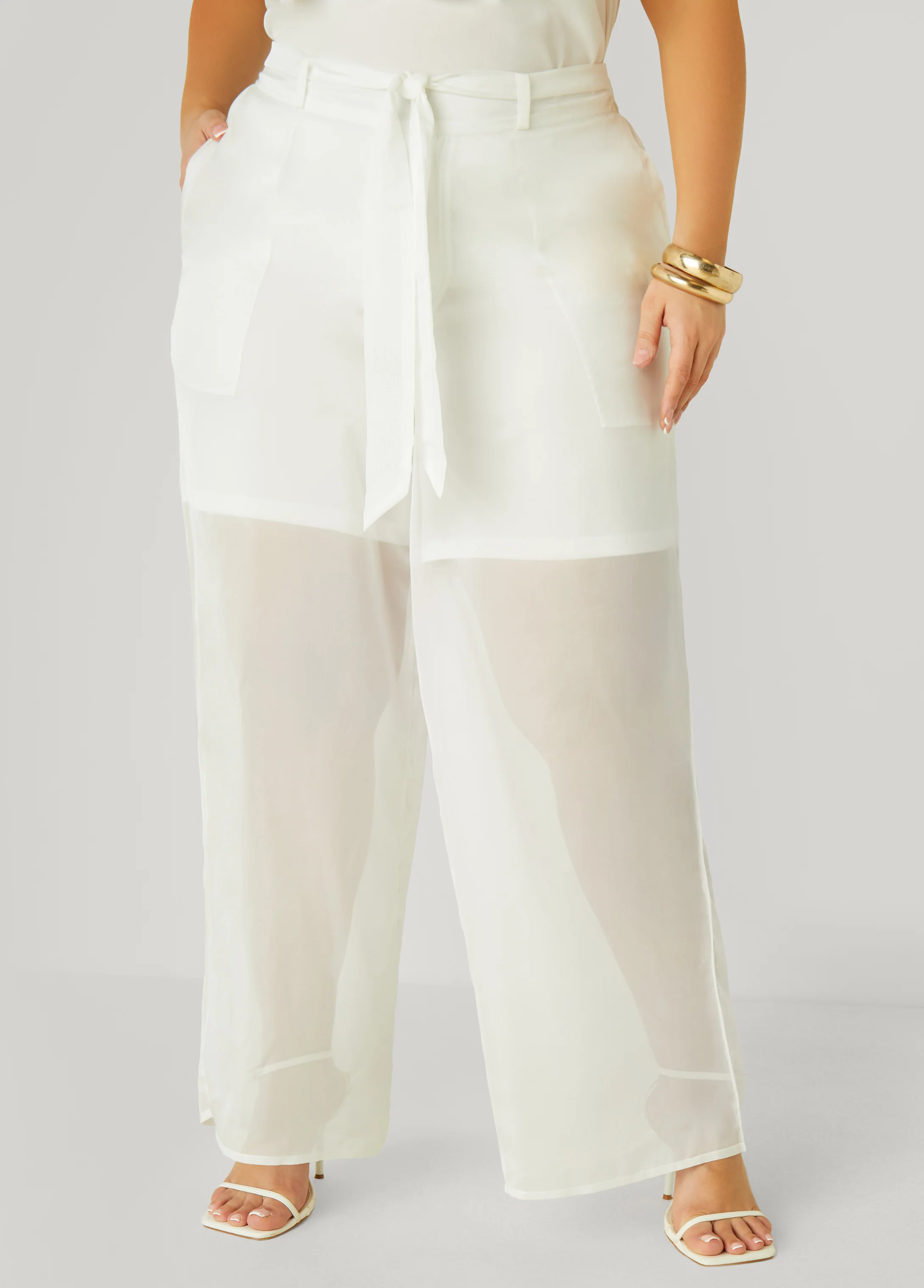 Belted Chiffon Straight Leg Pants - Image 3
