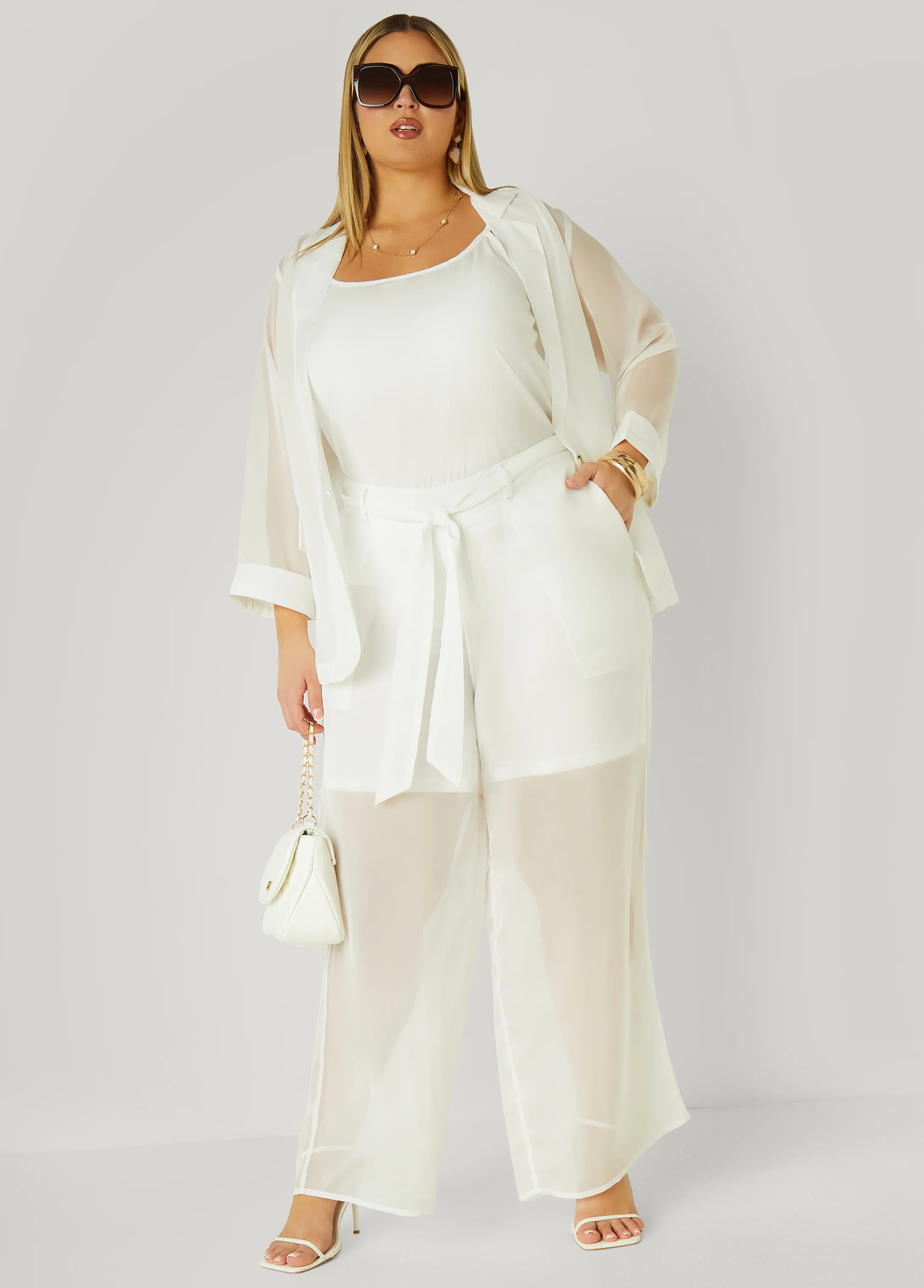 Belted Chiffon Straight Leg Pants - Image 4