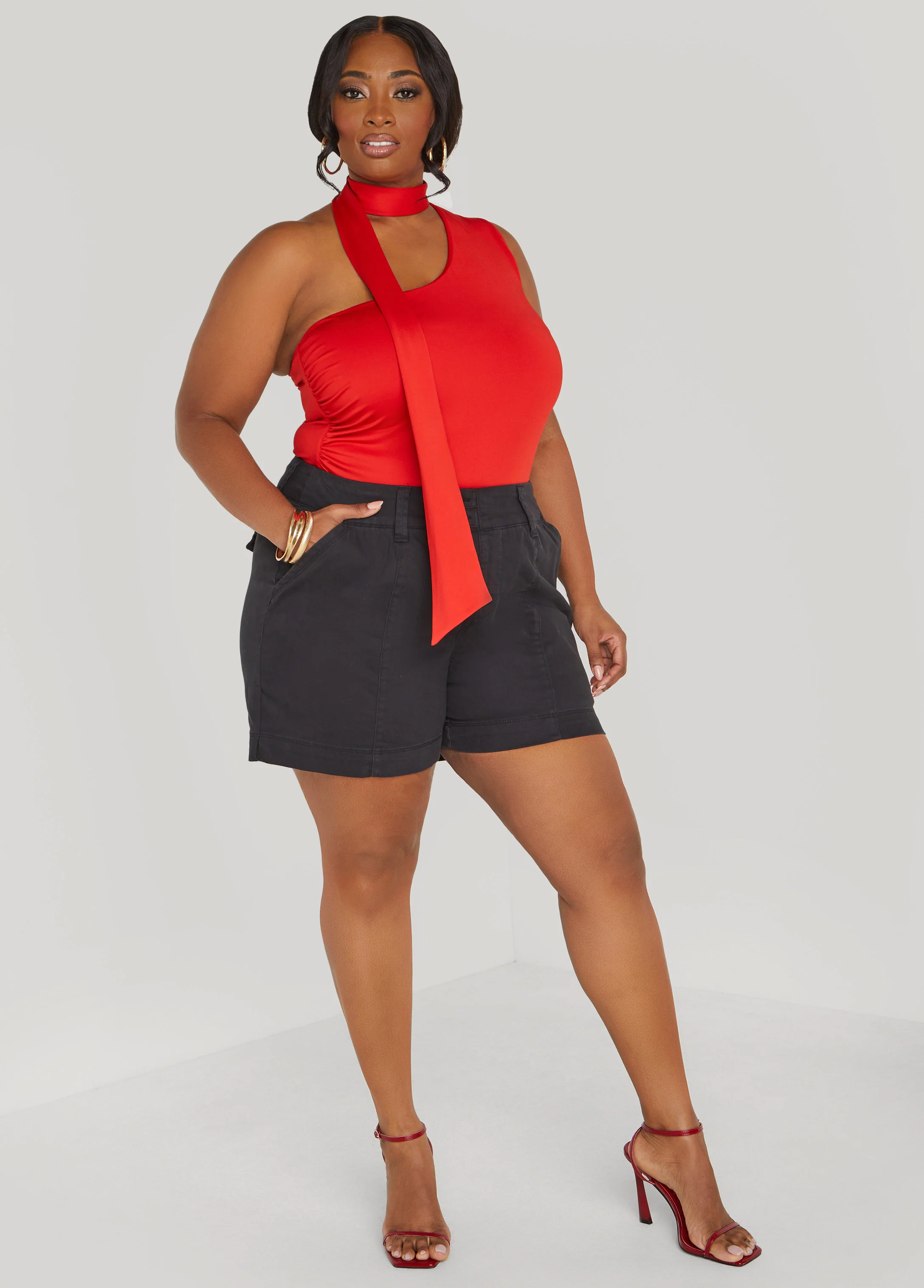 One Shoulder Scarf Neck Top - Image 3