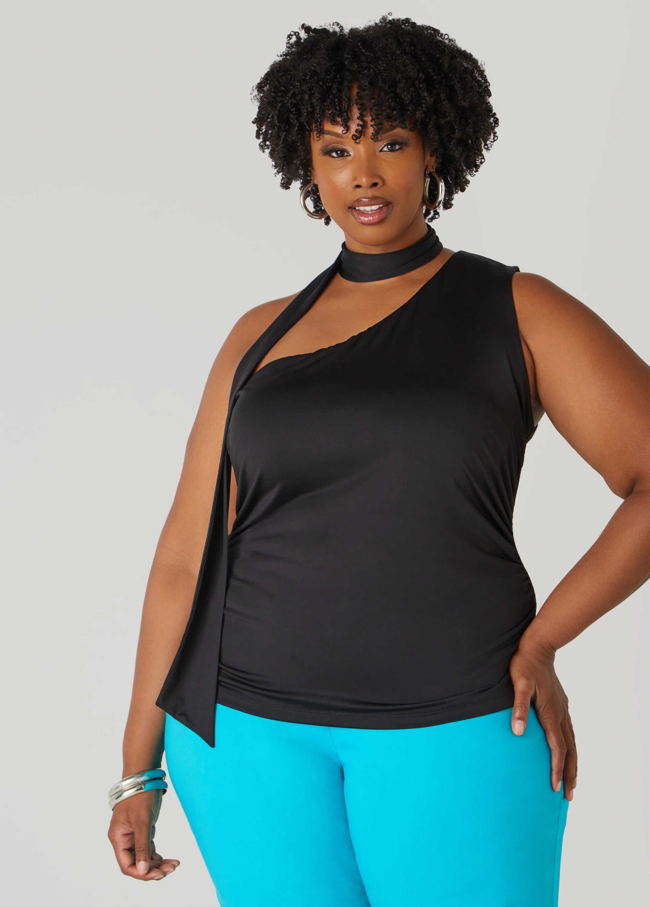 One Shoulder Scarf Neck Top - Image 8