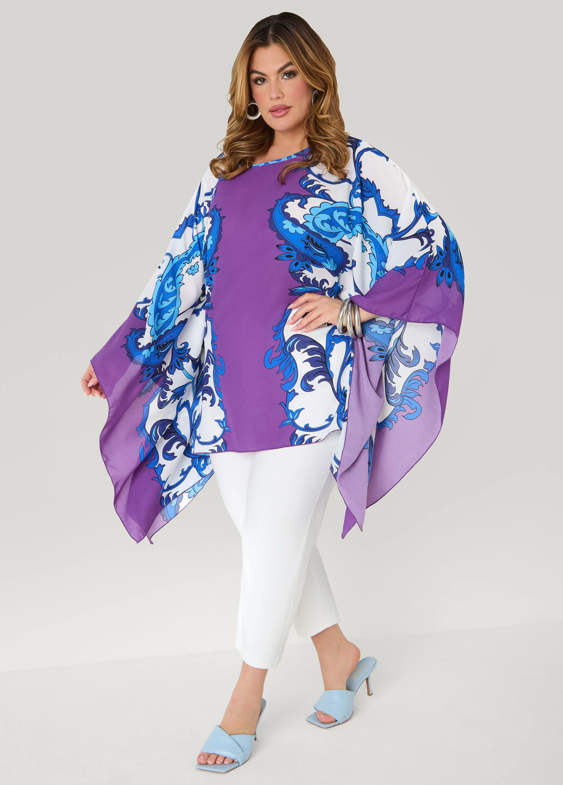 Draped Printed Poncho - Image 3