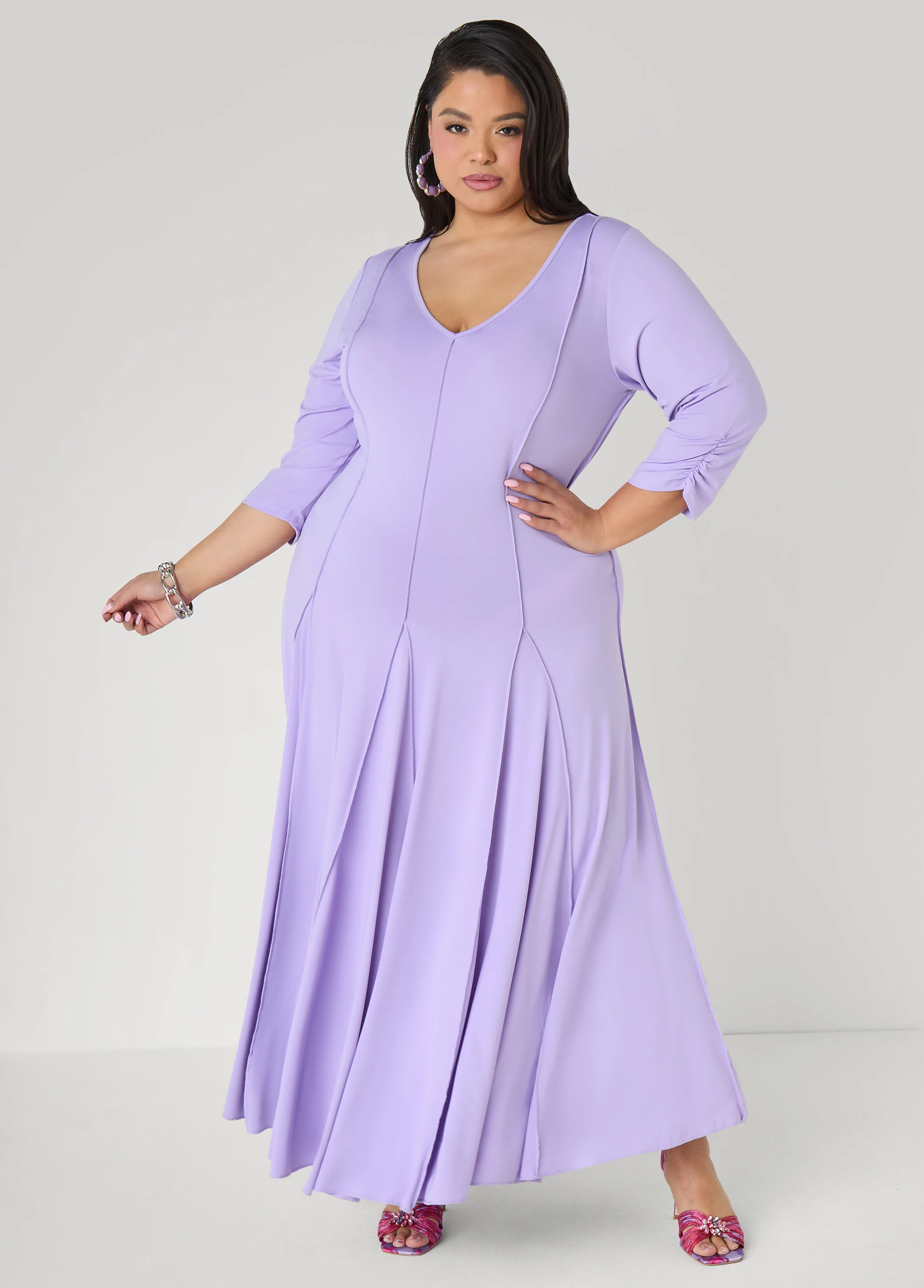 Ruched Sleeve Seamed Maxi Dress - Image 10