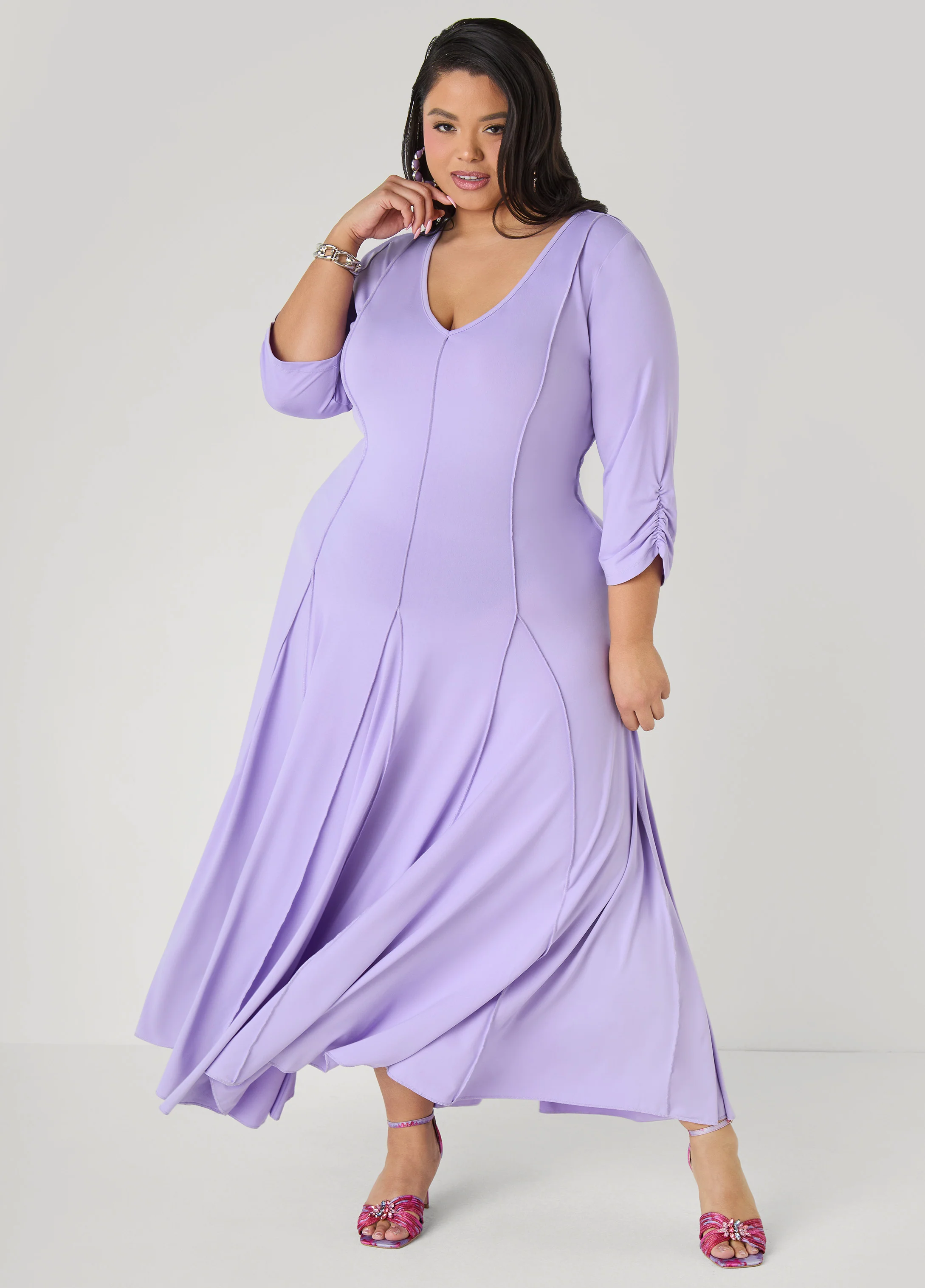 Ruched Sleeve Seamed Maxi Dress - Image 12