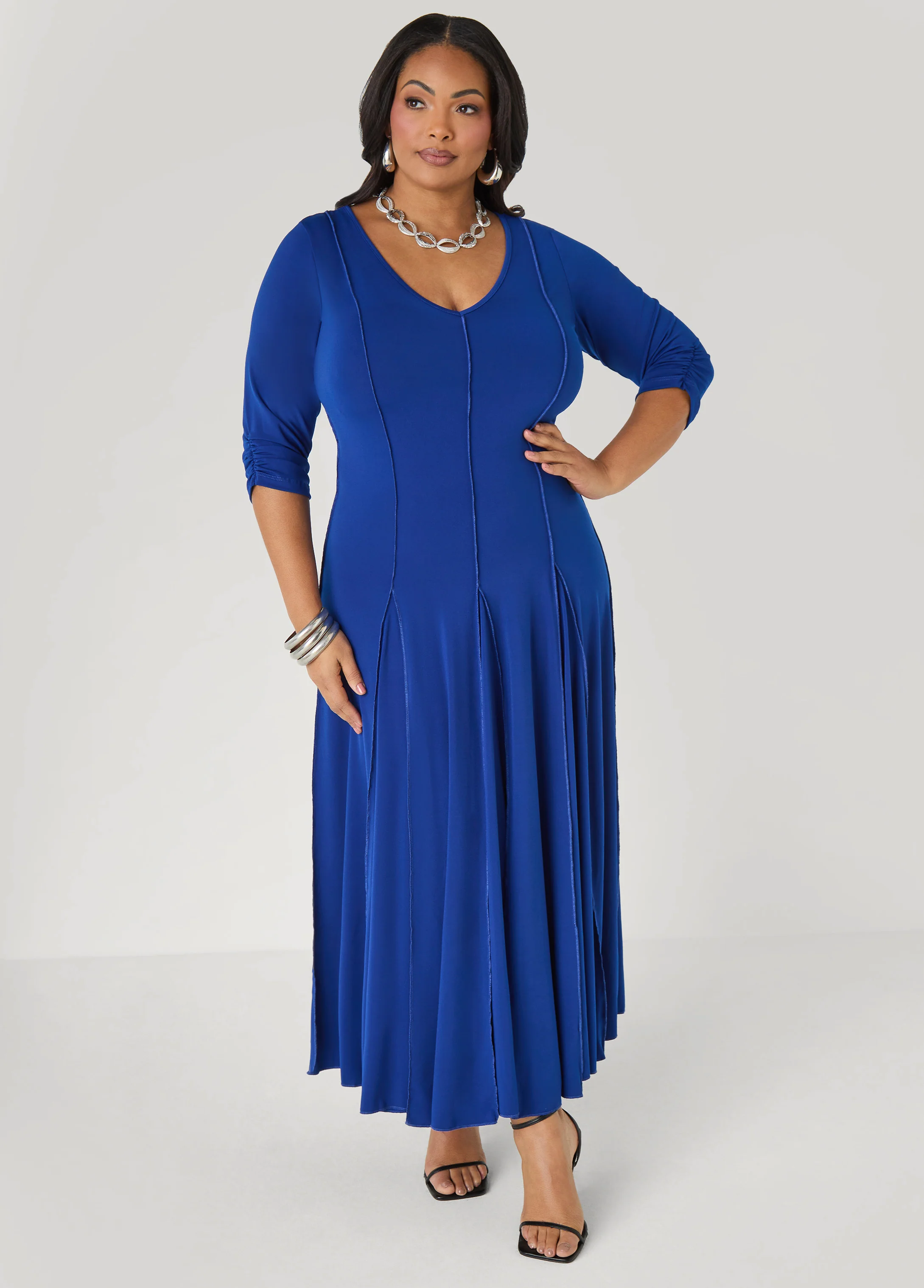Ruched Sleeve Seamed Maxi Dress - Image 3