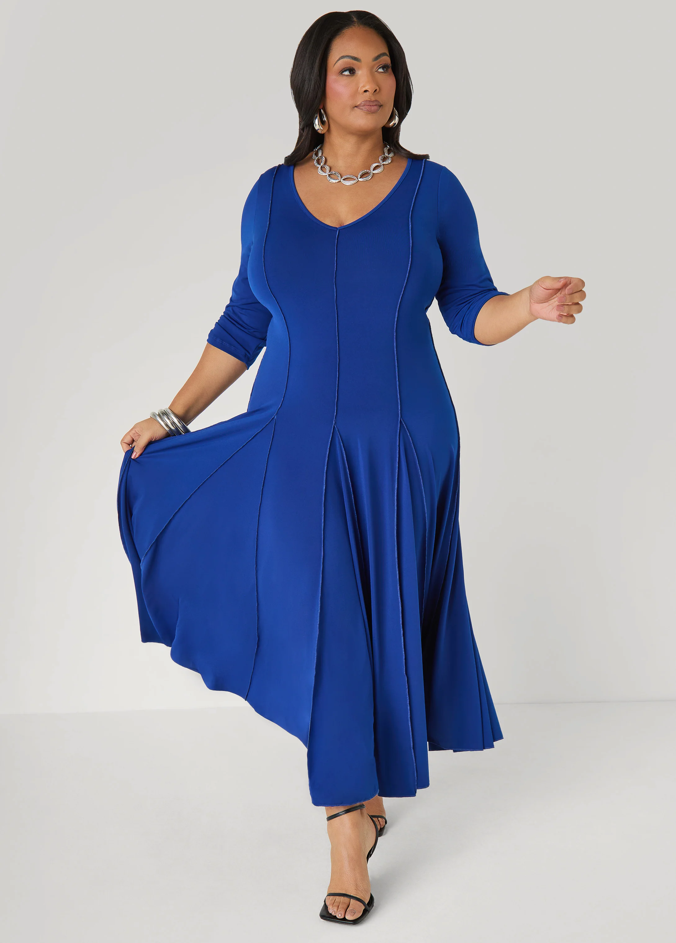 Ruched Sleeve Seamed Maxi Dress - Image 4