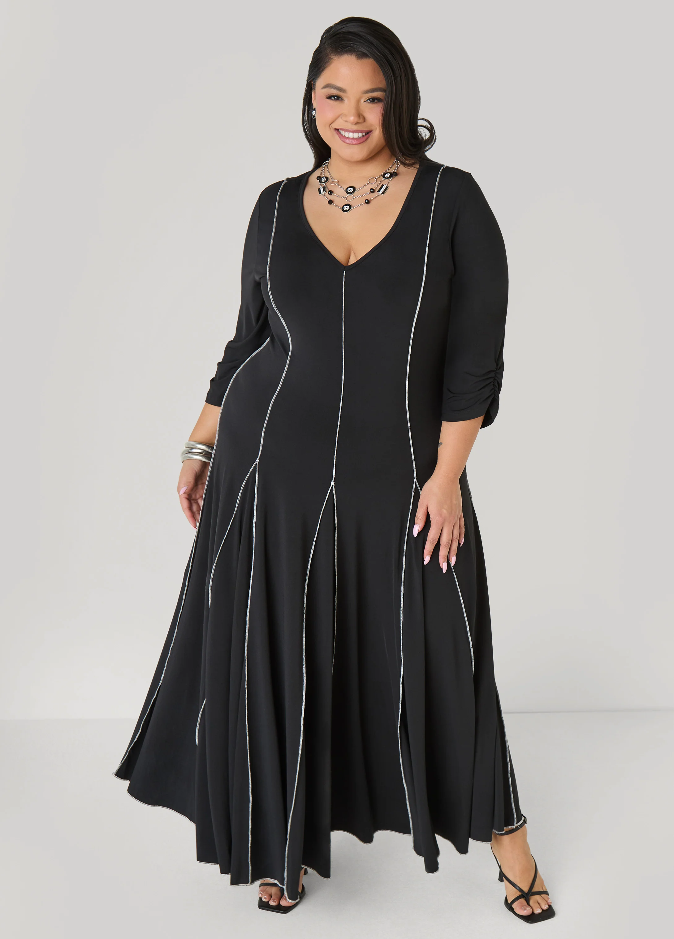 Ruched Sleeve Seamed Maxi Dress - Image 6