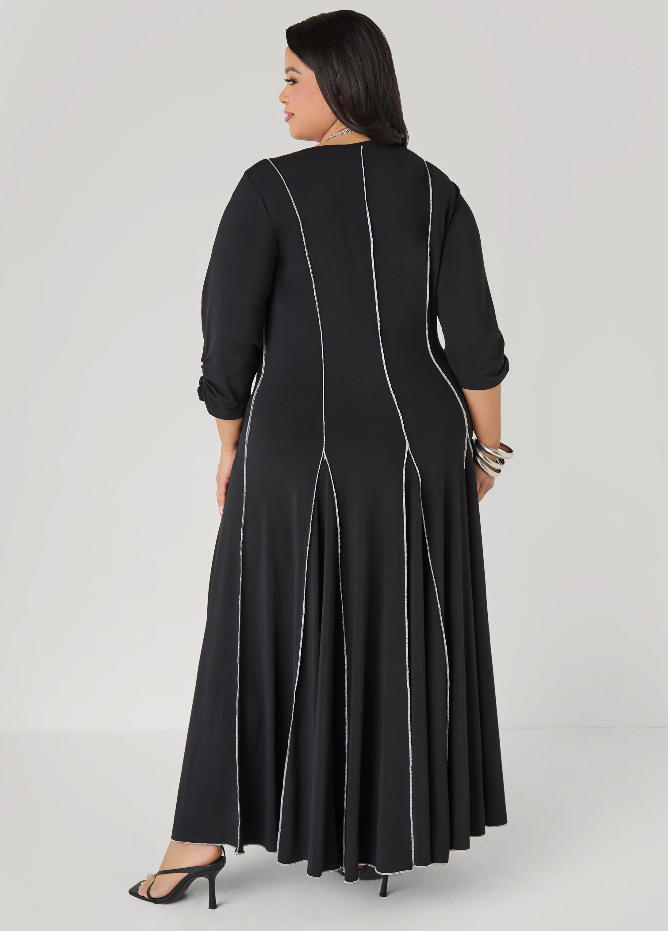 Ruched Sleeve Seamed Maxi Dress - Image 7