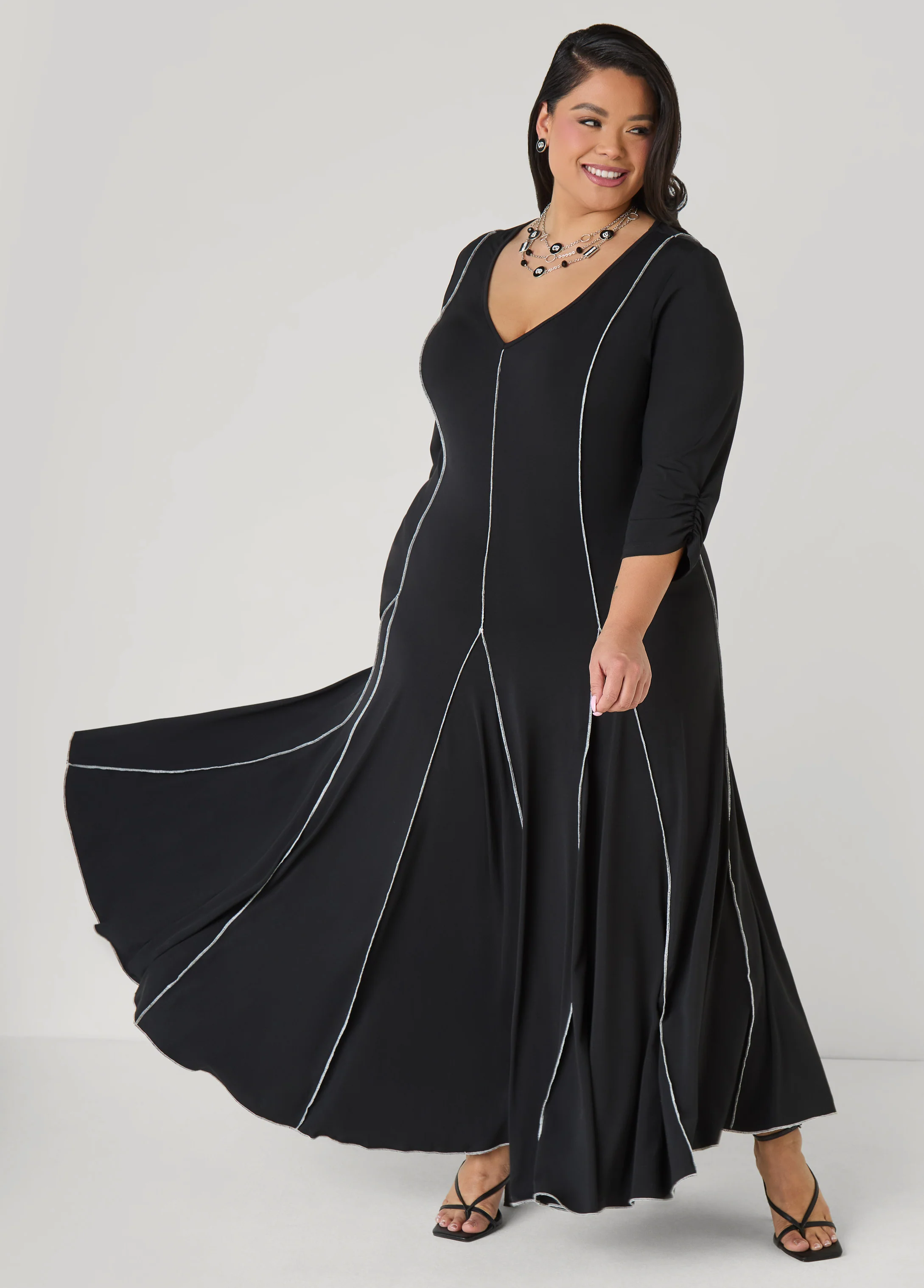 Ruched Sleeve Seamed Maxi Dress - Image 8