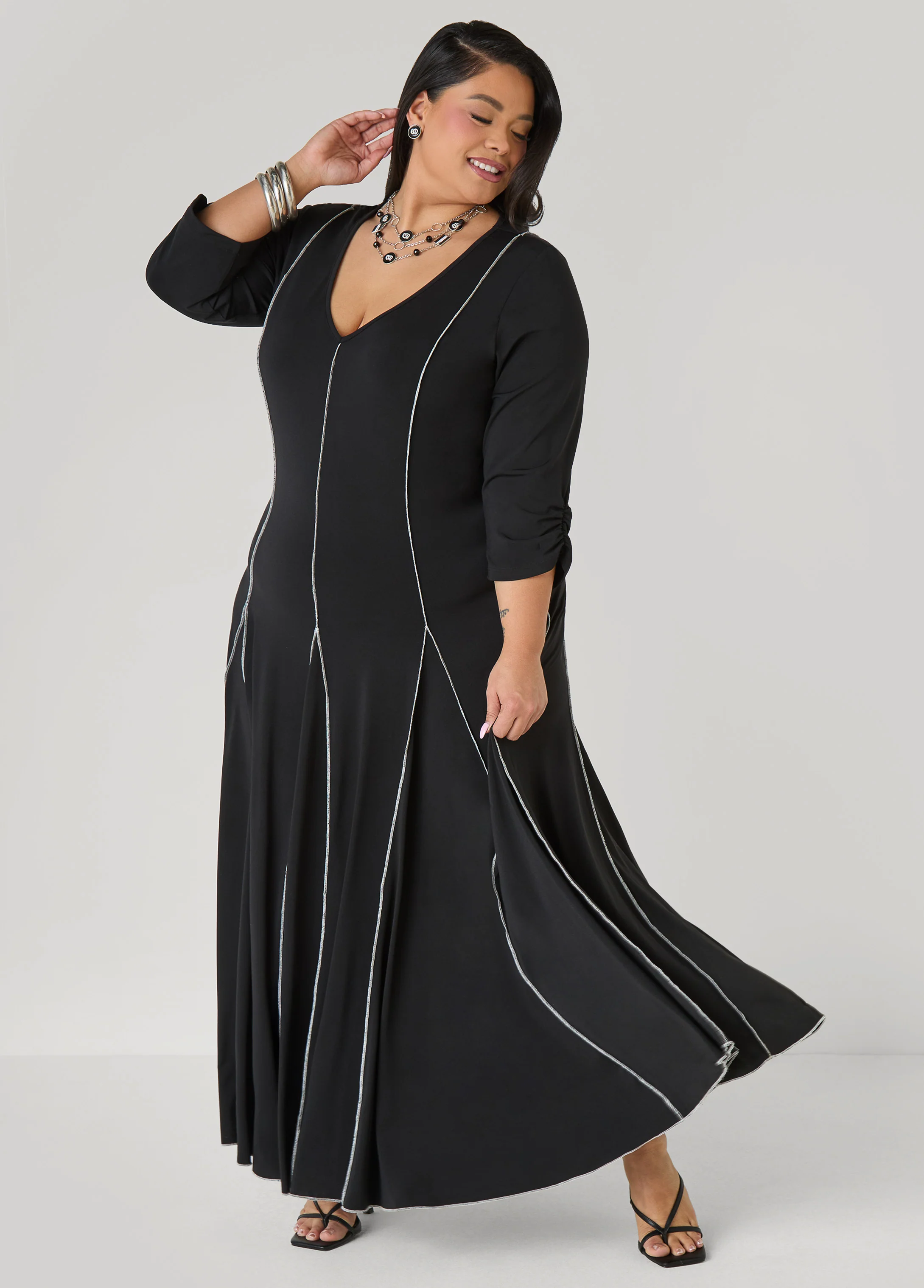 Ruched Sleeve Seamed Maxi Dress - Image 9