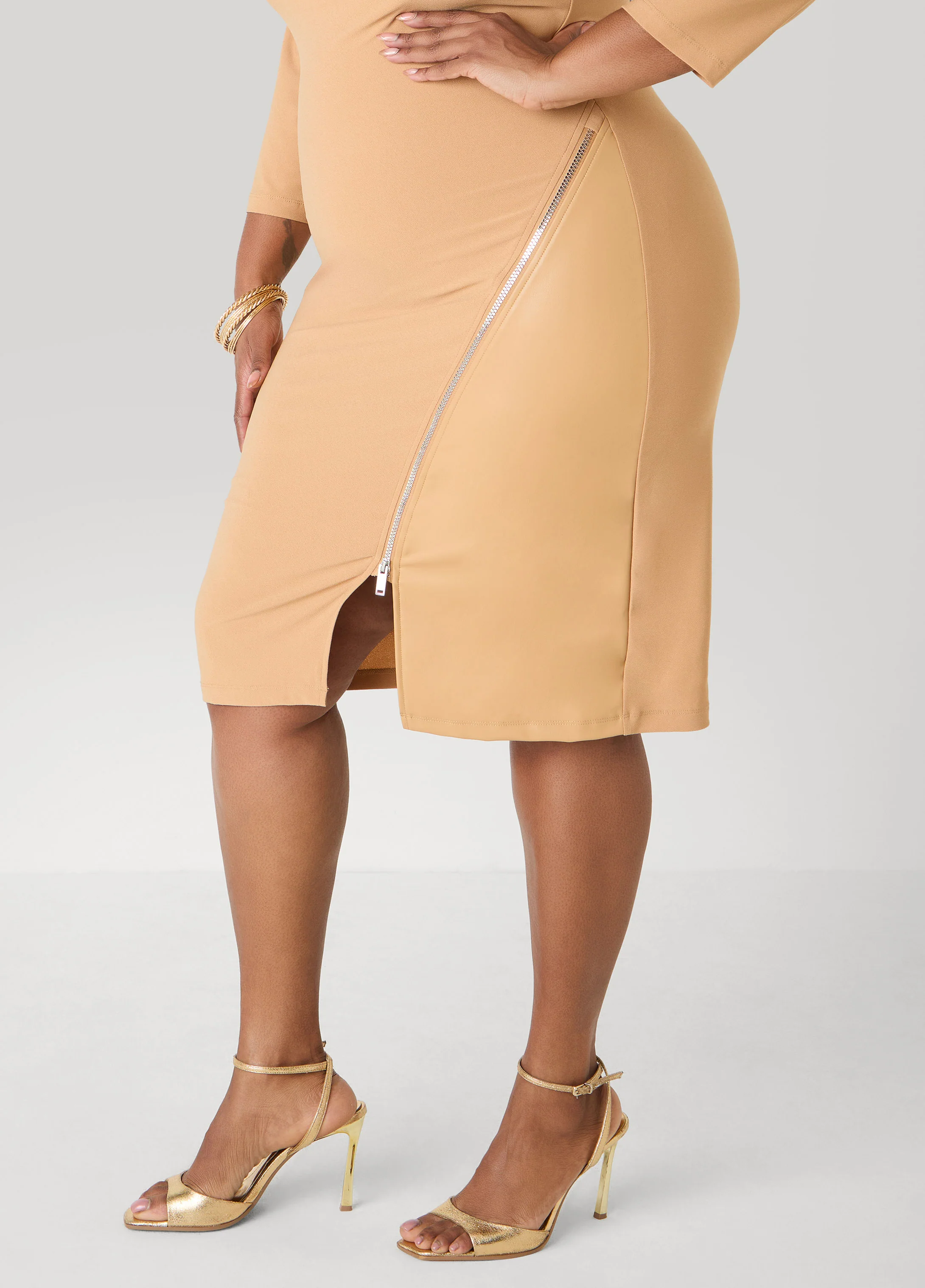 Paneled Zip Detailed Sheath Dress - Image 4