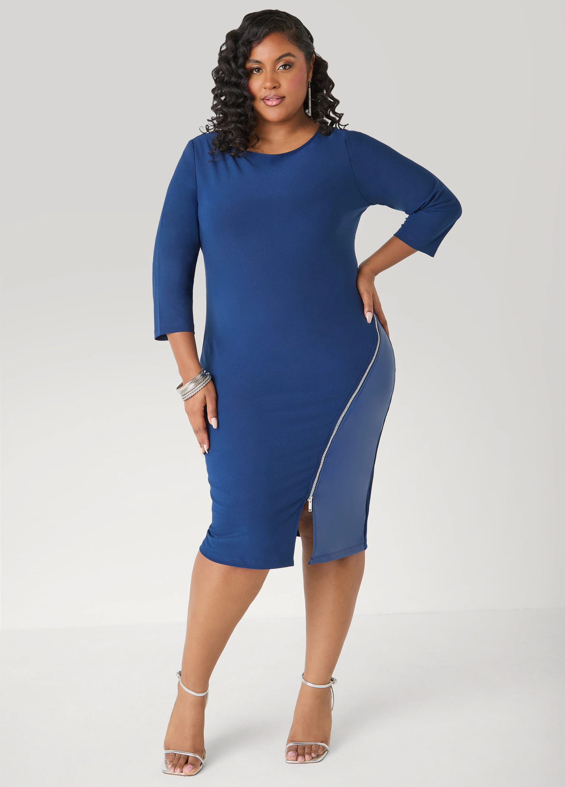 Paneled Zip Detailed Sheath Dress - Image 5