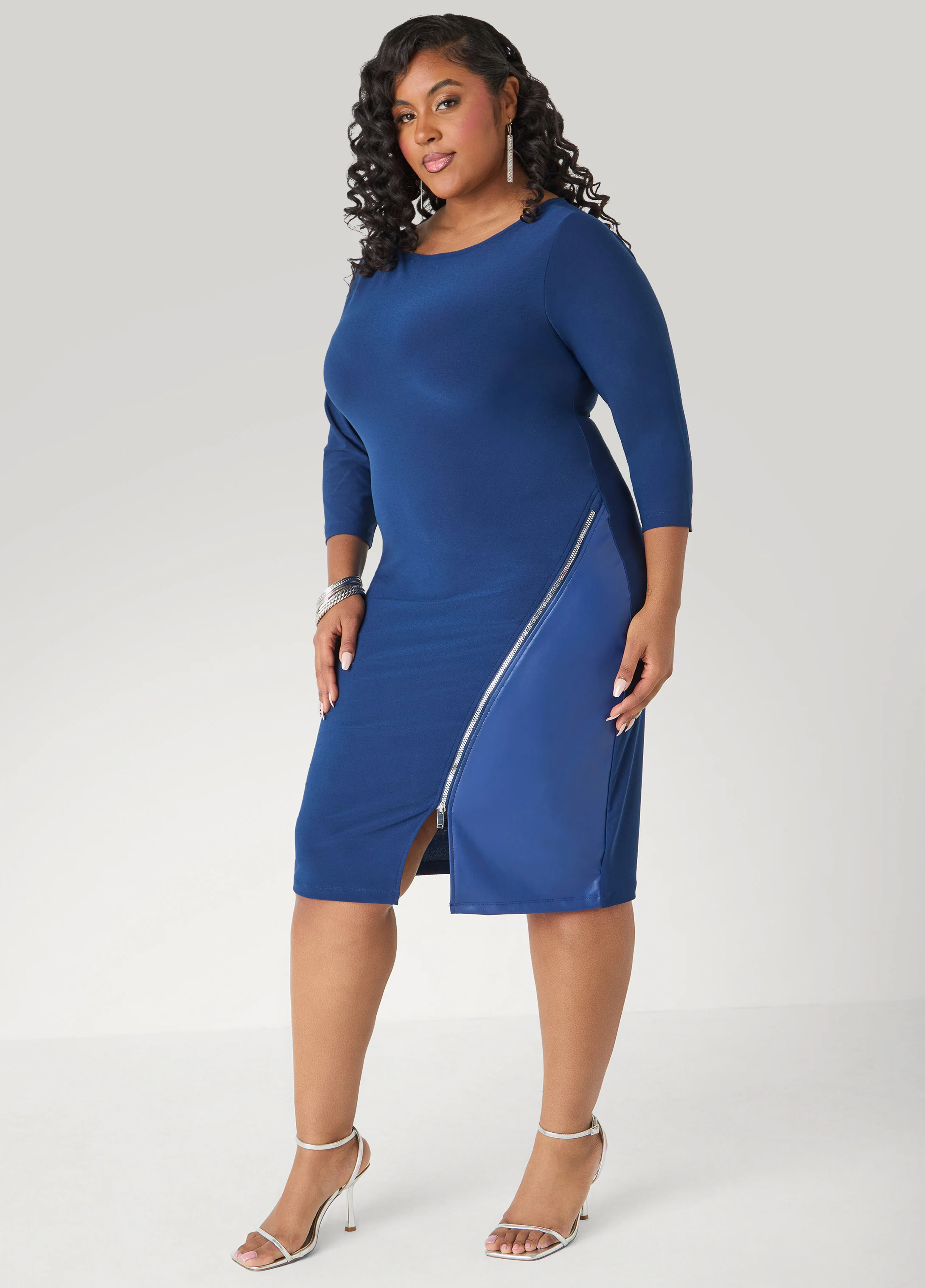 Paneled Zip Detailed Sheath Dress - Image 7