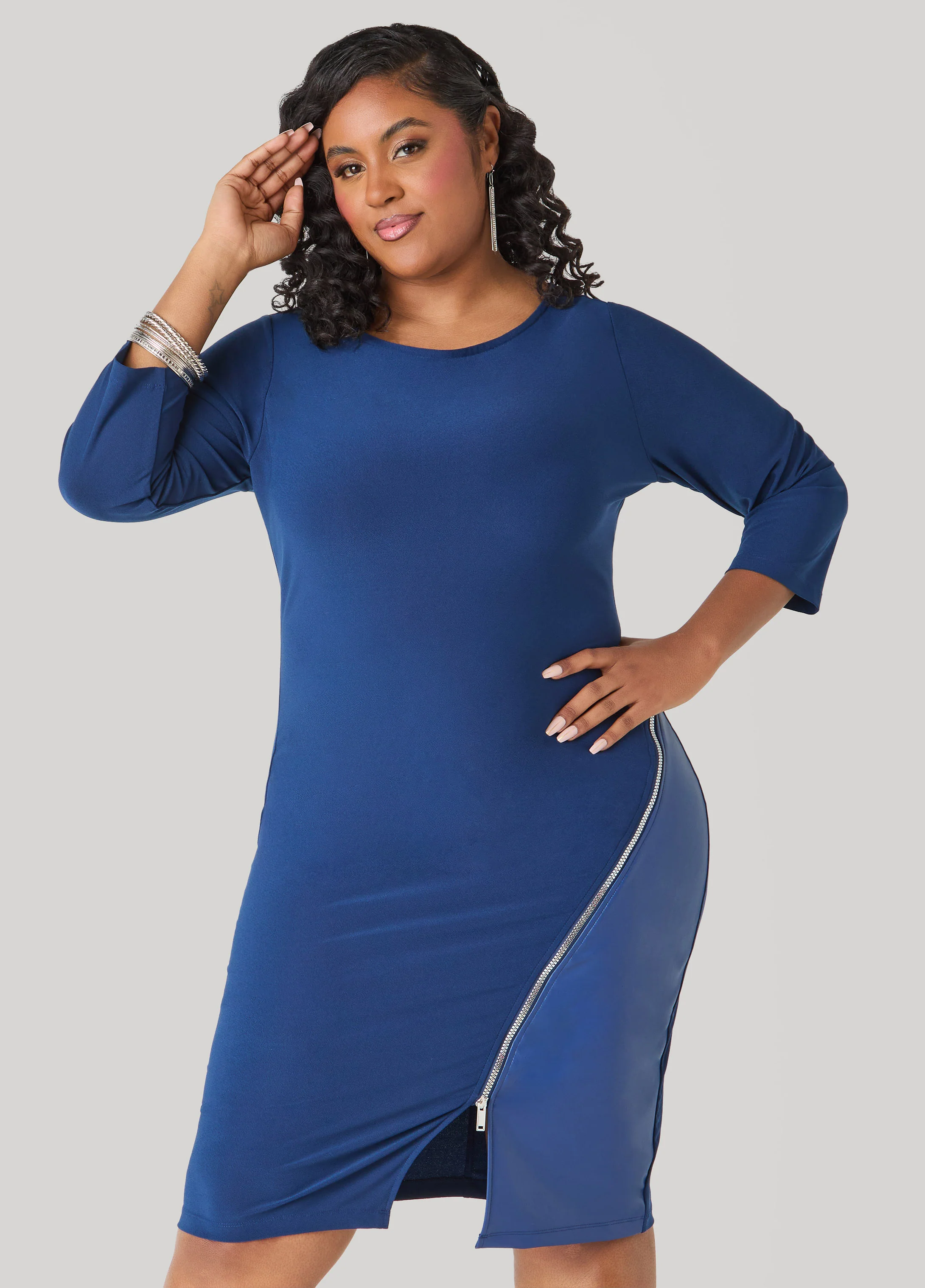 Paneled Zip Detailed Sheath Dress - Image 8