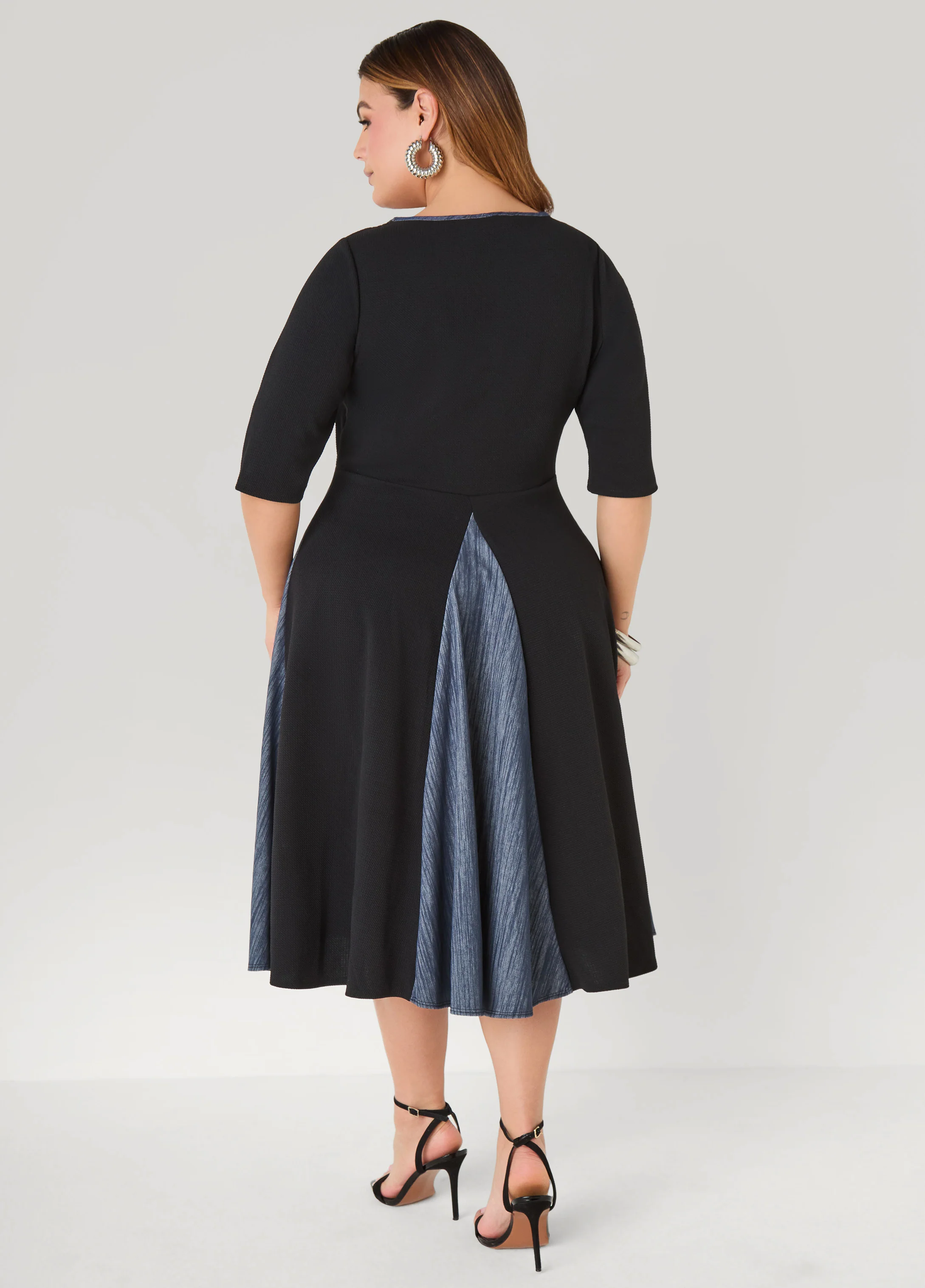 Denim Paneled A Line Dress - Image 2
