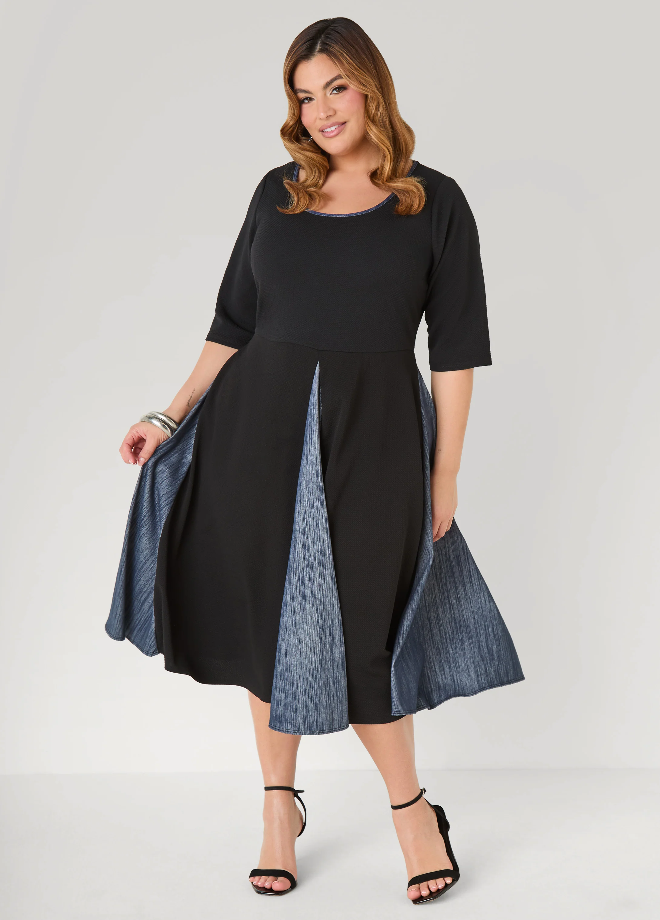 Denim Paneled A Line Dress - Image 4