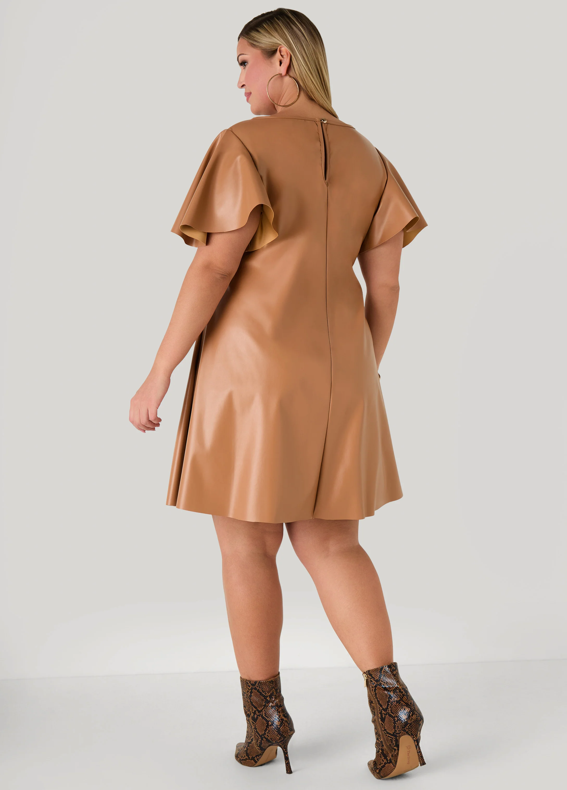 Flutter Sleeve Faux Leather Dress - Image 10