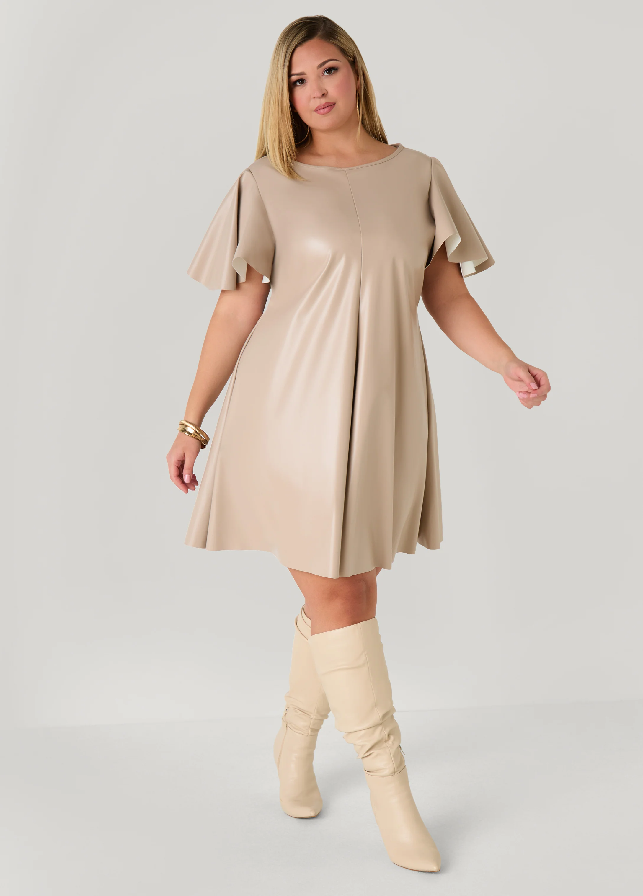 Flutter Sleeve Faux Leather Dress - Image 3