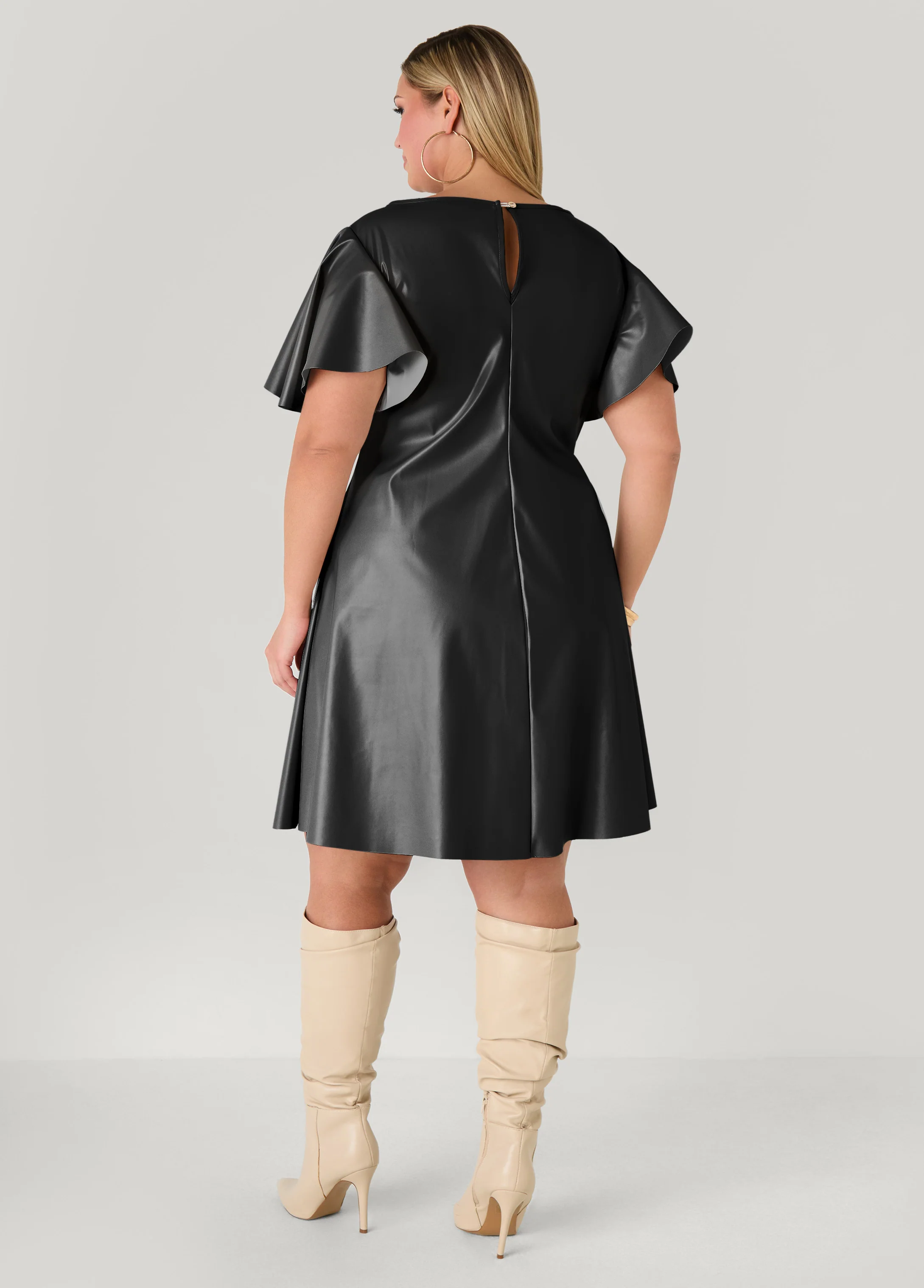 Flutter Sleeve Faux Leather Dress - Image 5