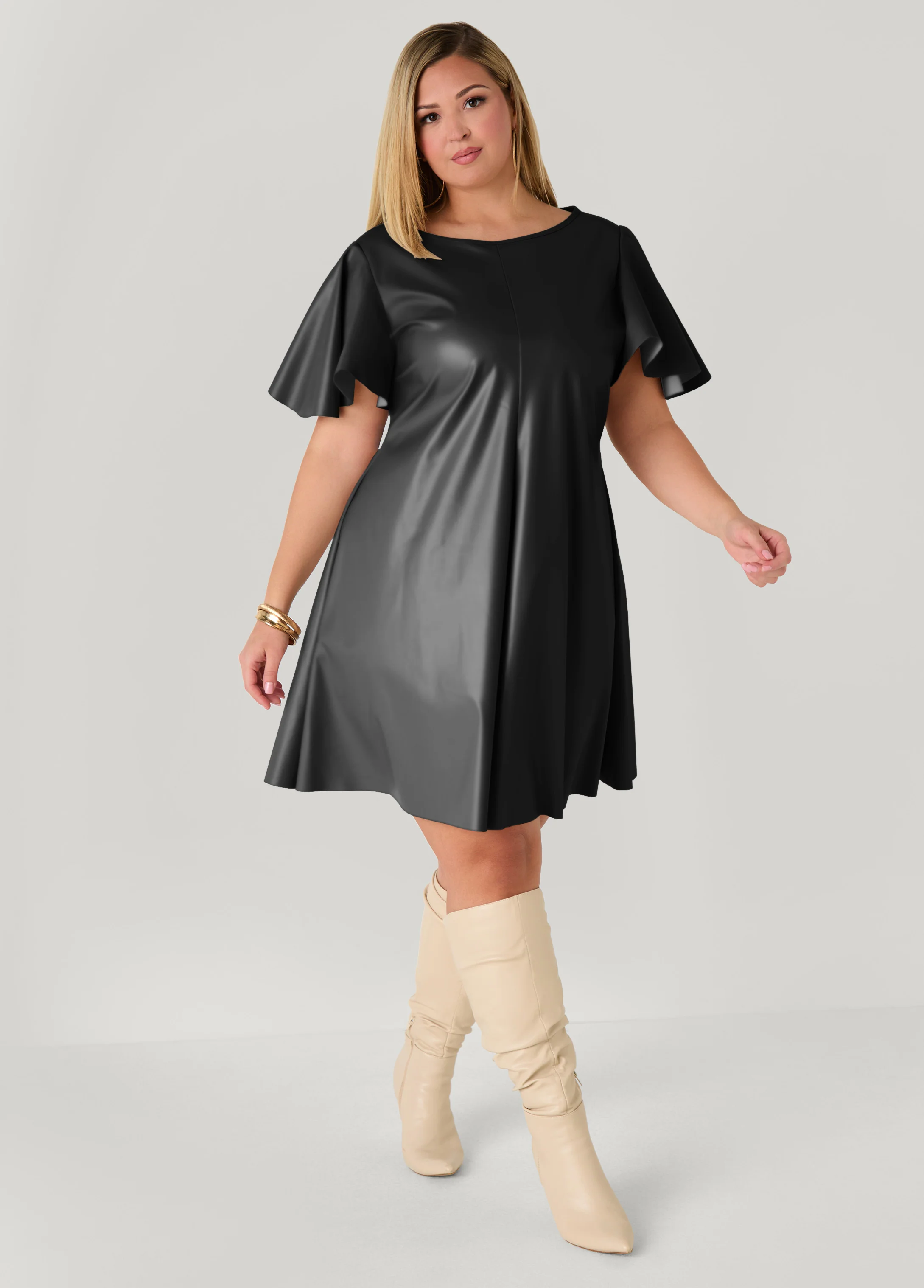 Flutter Sleeve Faux Leather Dress - Image 6