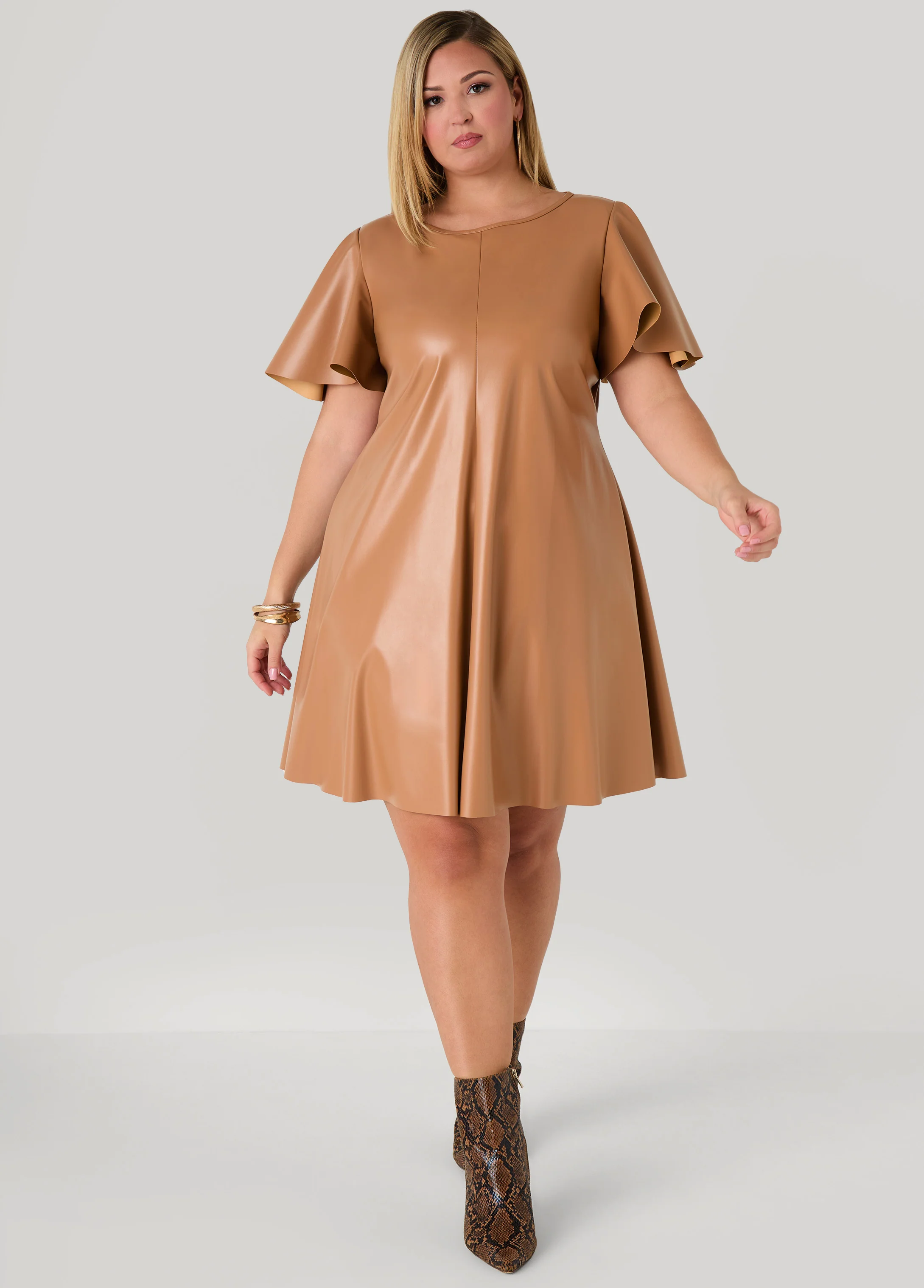 Flutter Sleeve Faux Leather Dress - Image 7