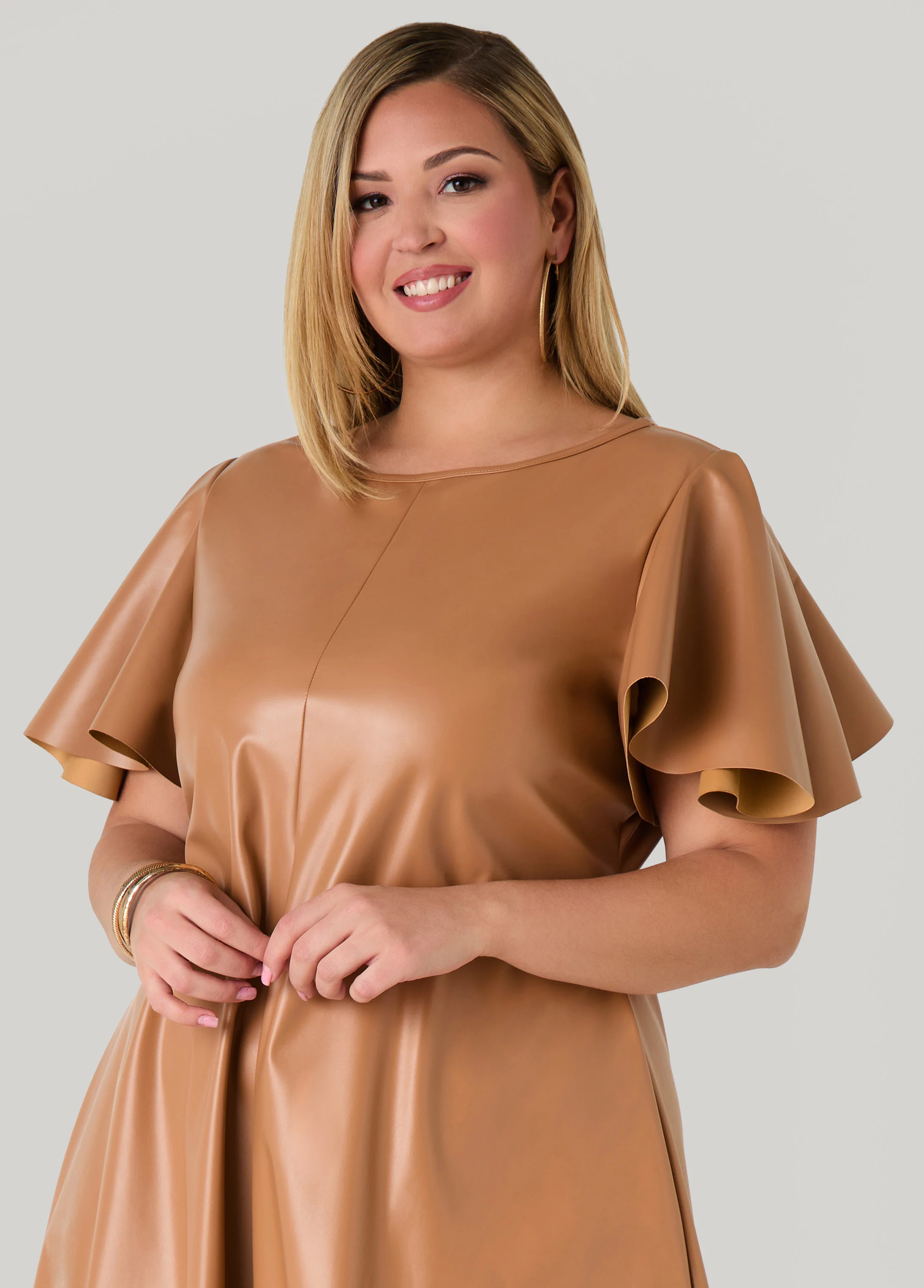 Flutter Sleeve Faux Leather Dress - Image 8