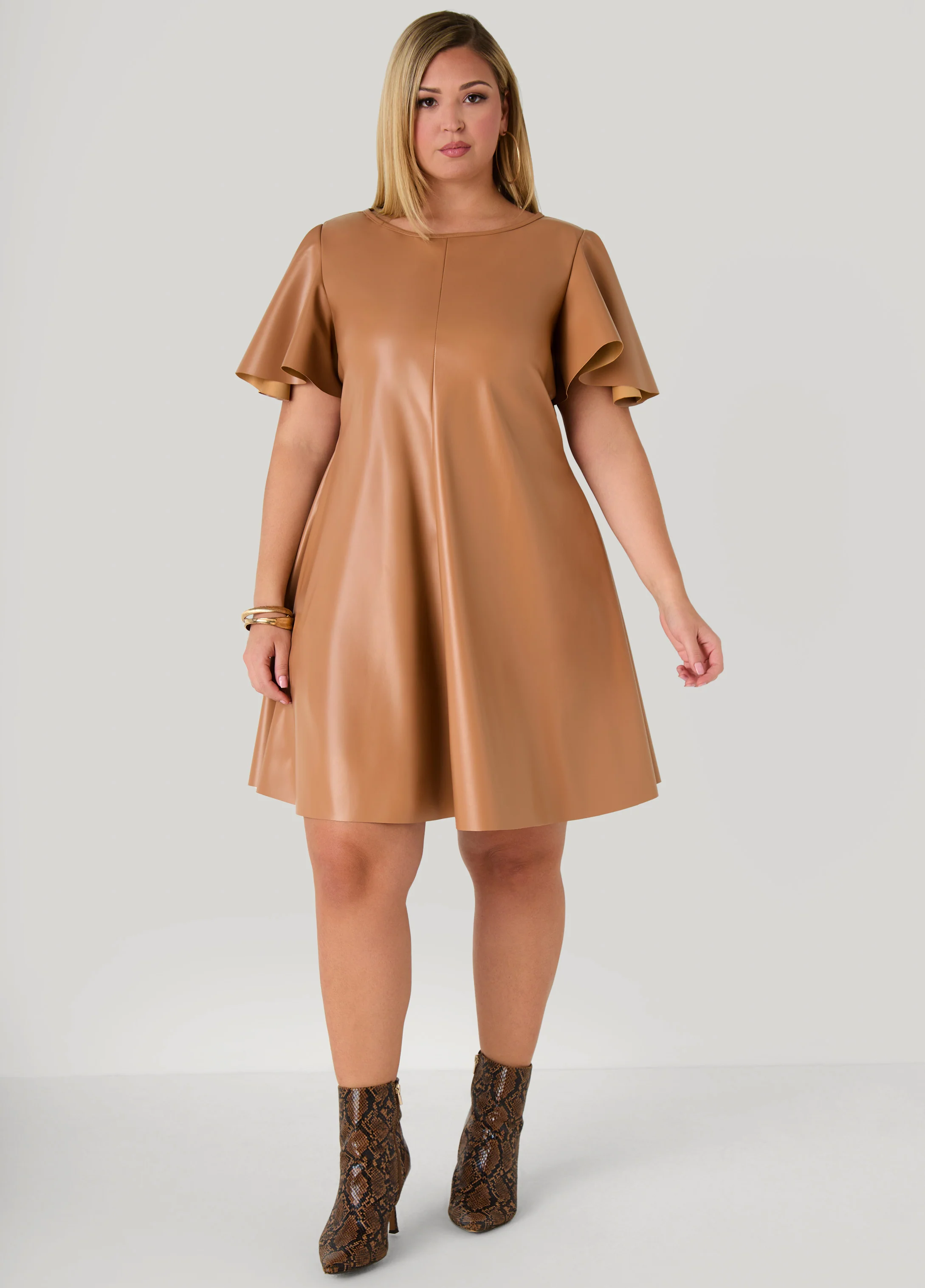 Flutter Sleeve Faux Leather Dress - Image 9