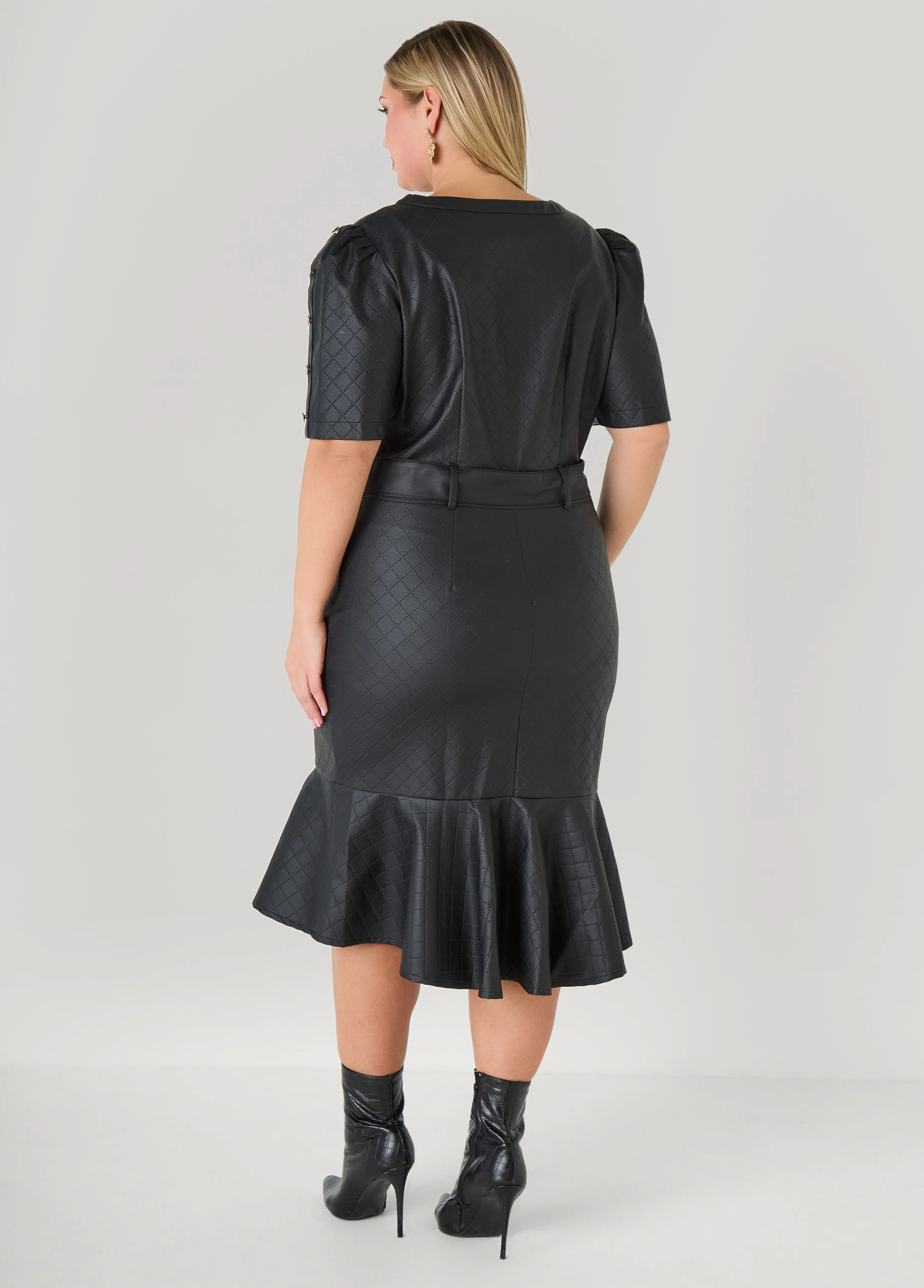 Perforate Effect Faux Leather Dress - Image 2