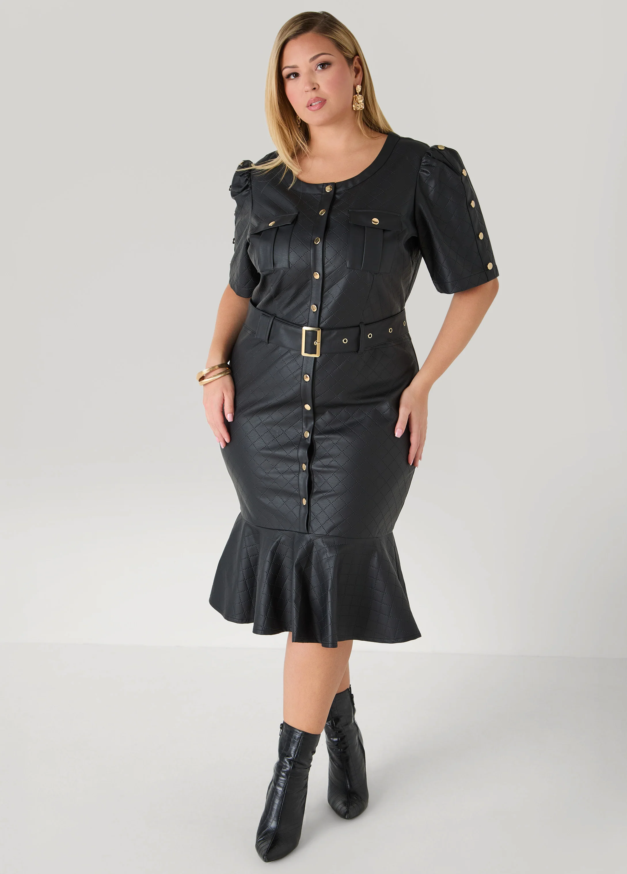 Perforate Effect Faux Leather Dress - Image 4