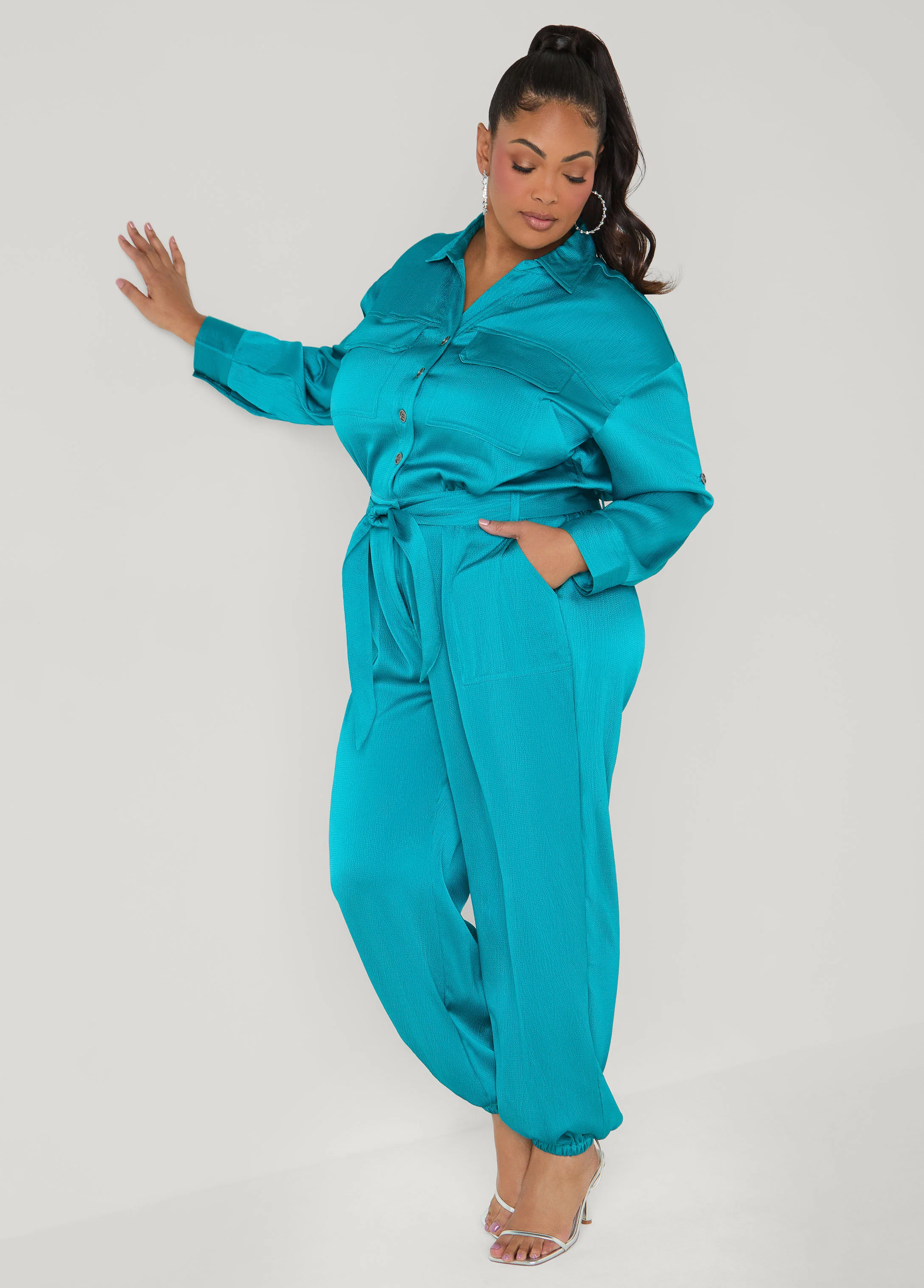 Hammered Satin Joggers Jumpsuit - Image 10