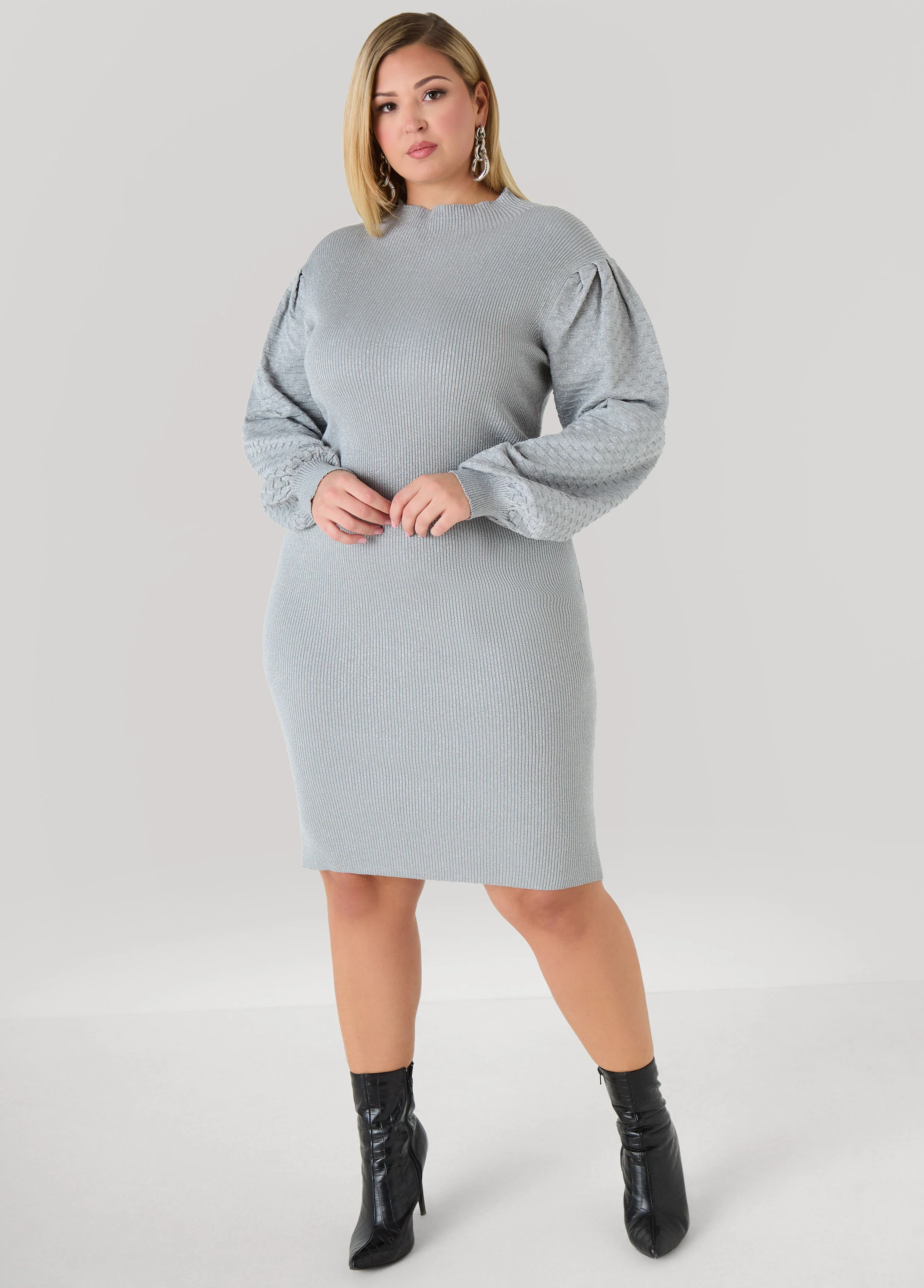 Metallic Textured Sweater Dress - Image 3