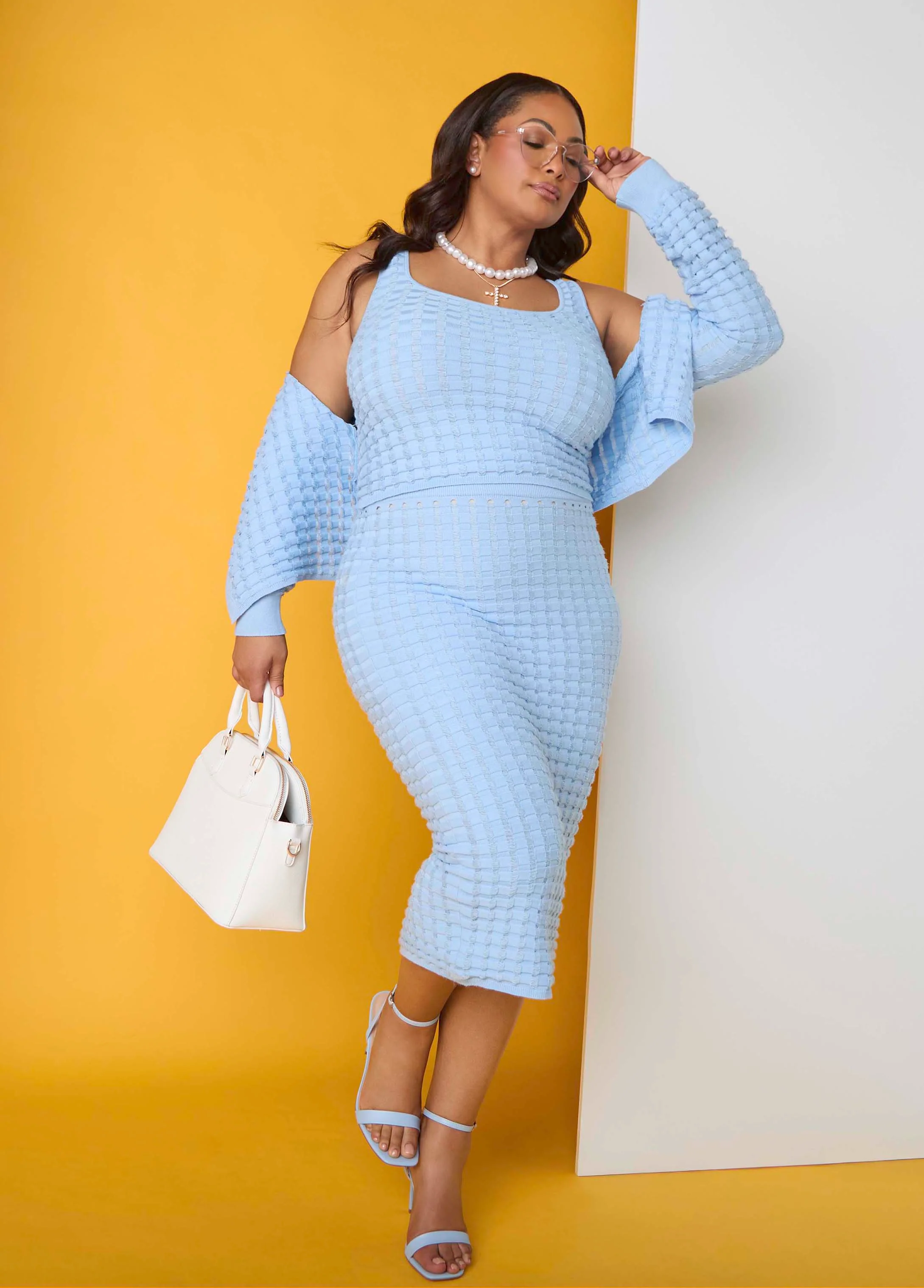 Checked Textured Midi Skirt - Image 3