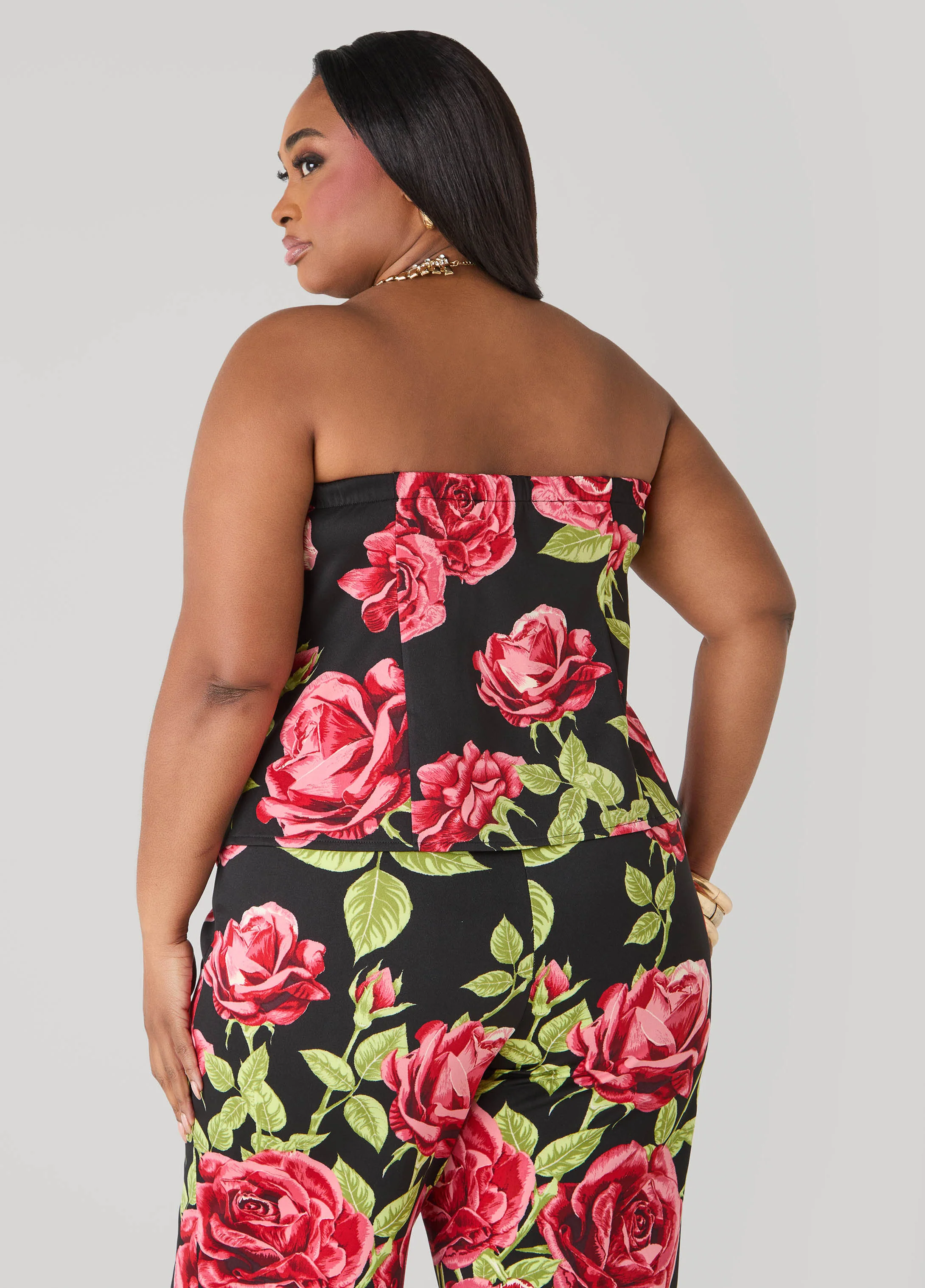 Strapless Rose Print Top - Image 2