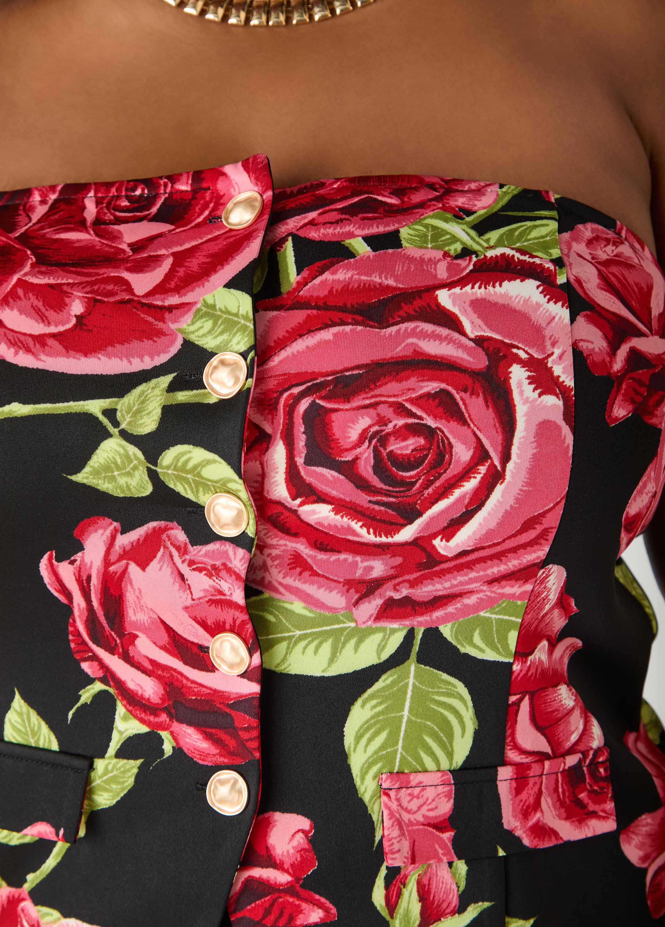 Strapless Rose Print Top - Image 6