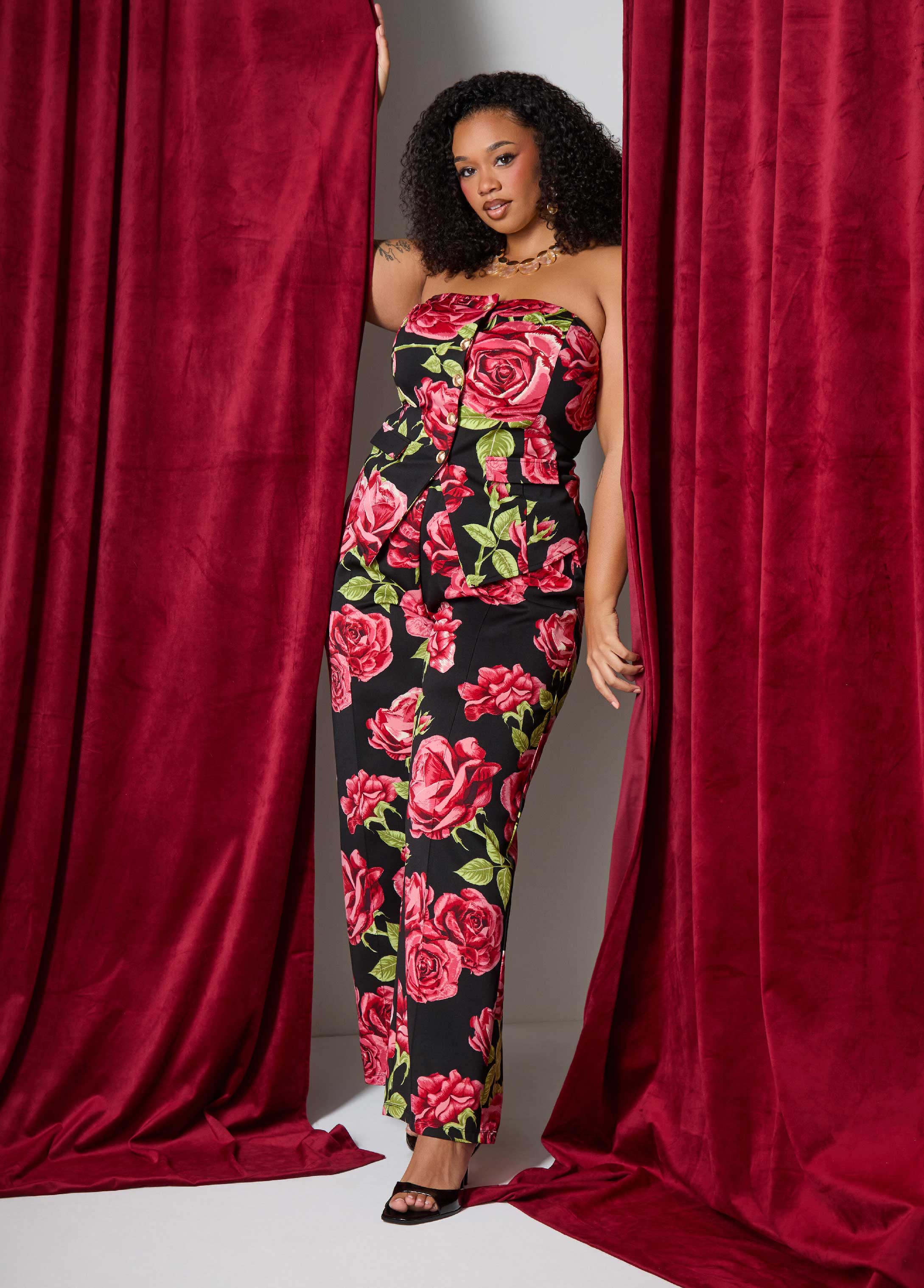 Strapless Rose Print Top - Image 7