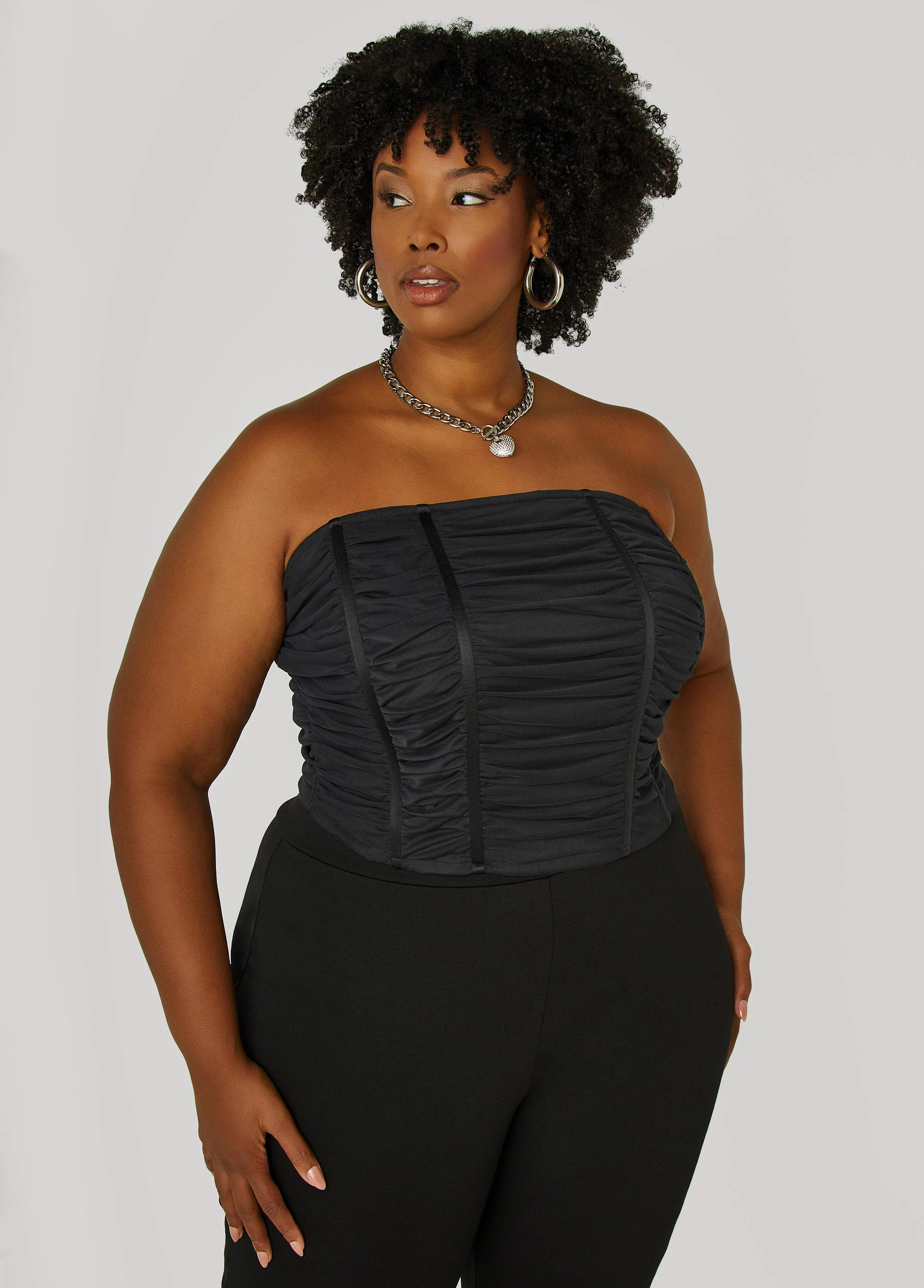 Strapless Ruched Mesh Corset Top - Image 3