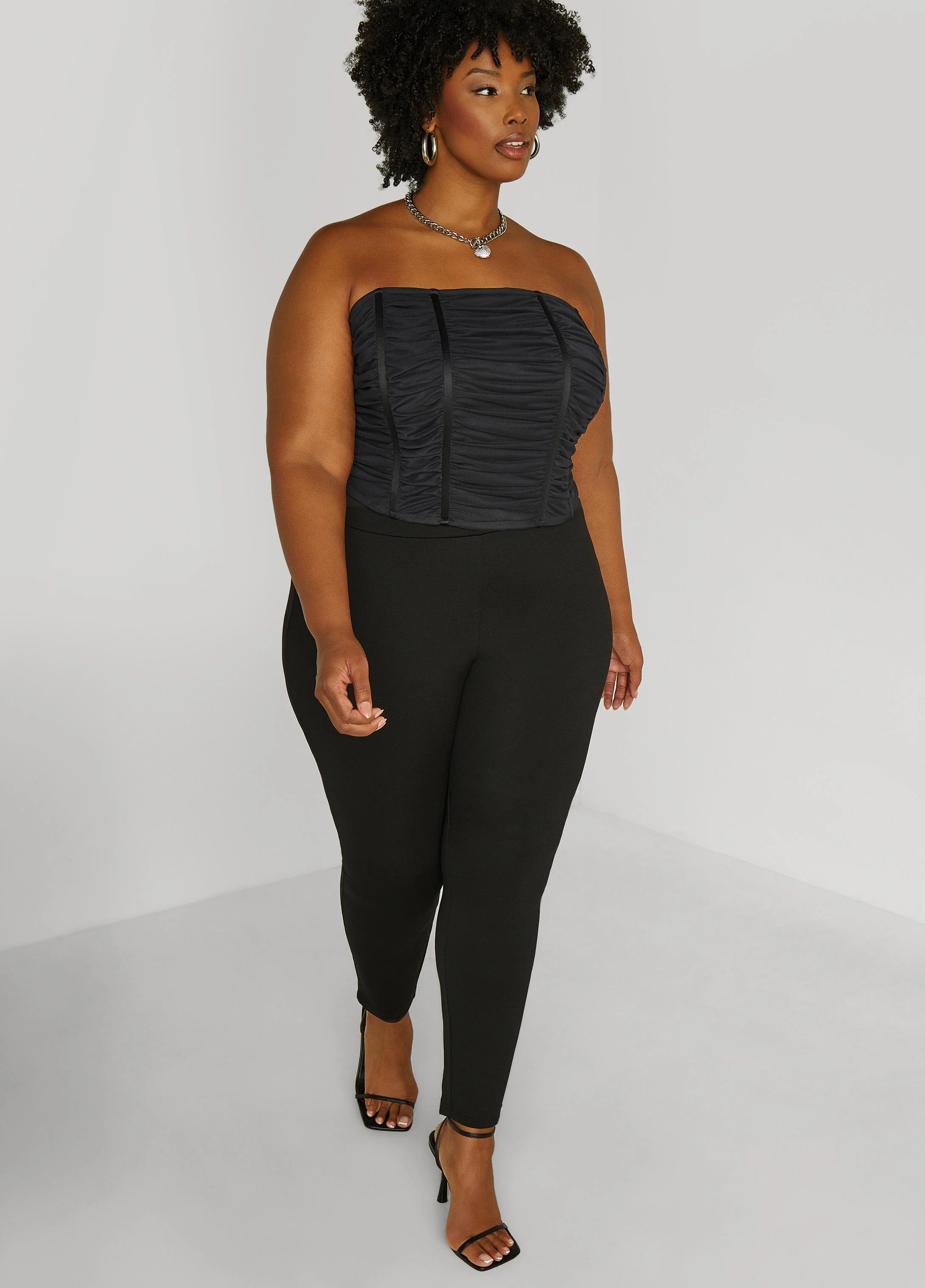 Strapless Ruched Mesh Corset Top - Image 5