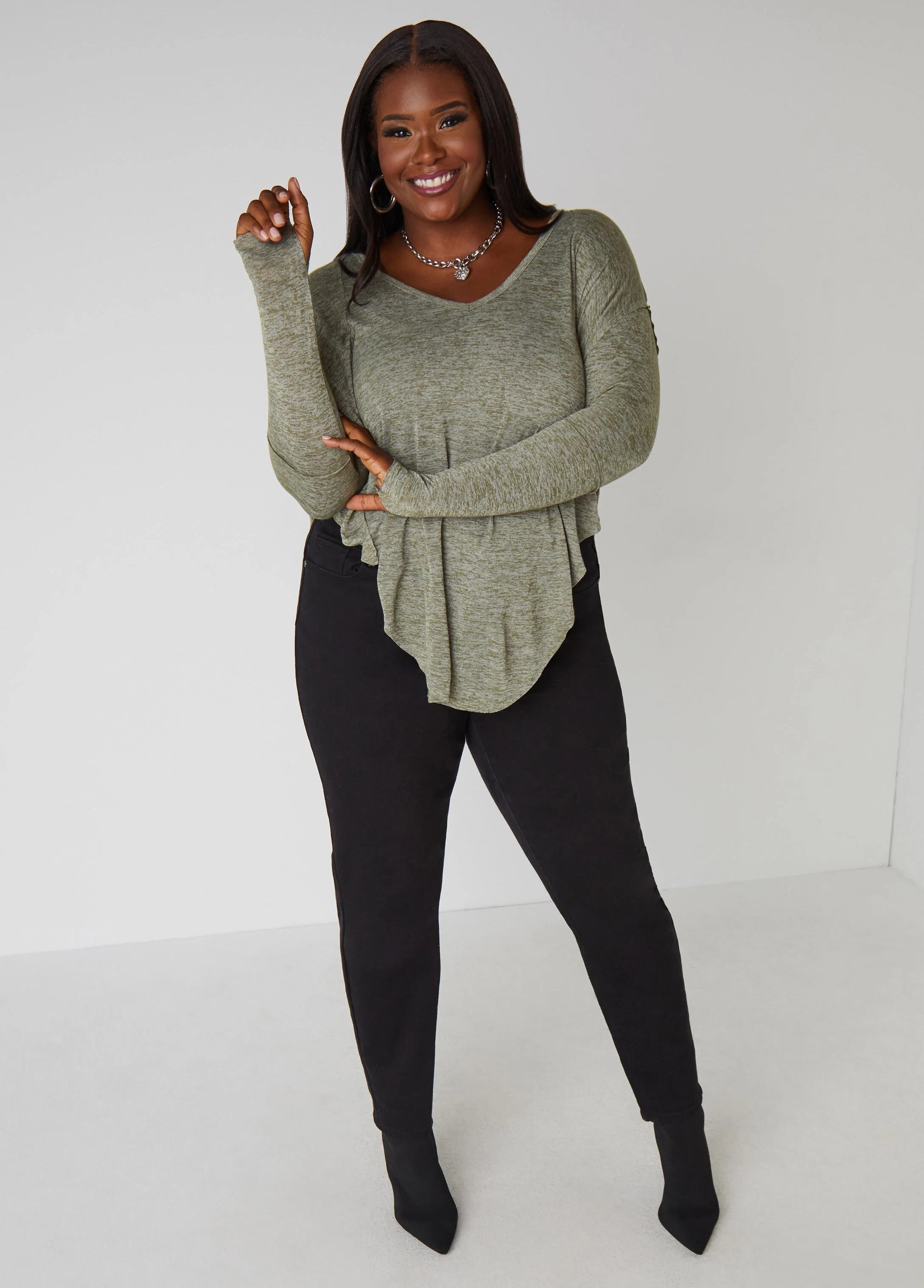 Slub Knit V Neck Top - Image 23