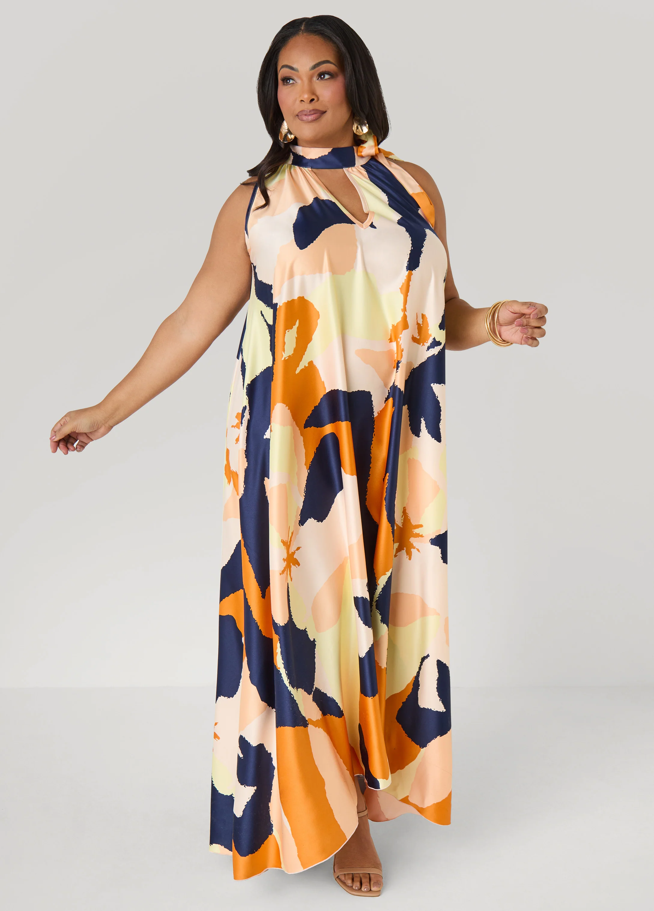 Cutout Watercolor Print Maxi Dress - Image 3