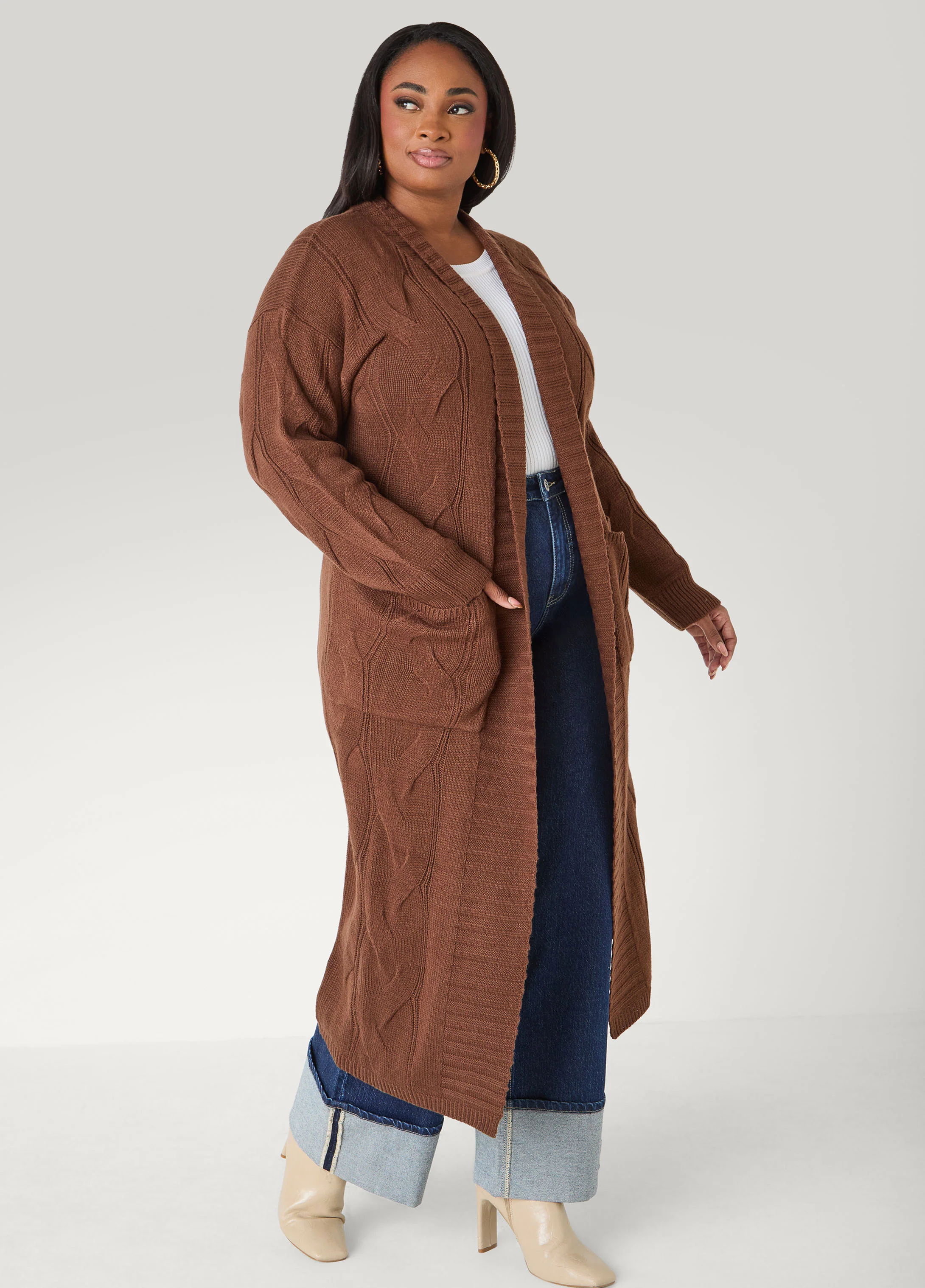 Open Front Cable Knit Duster - Image 3