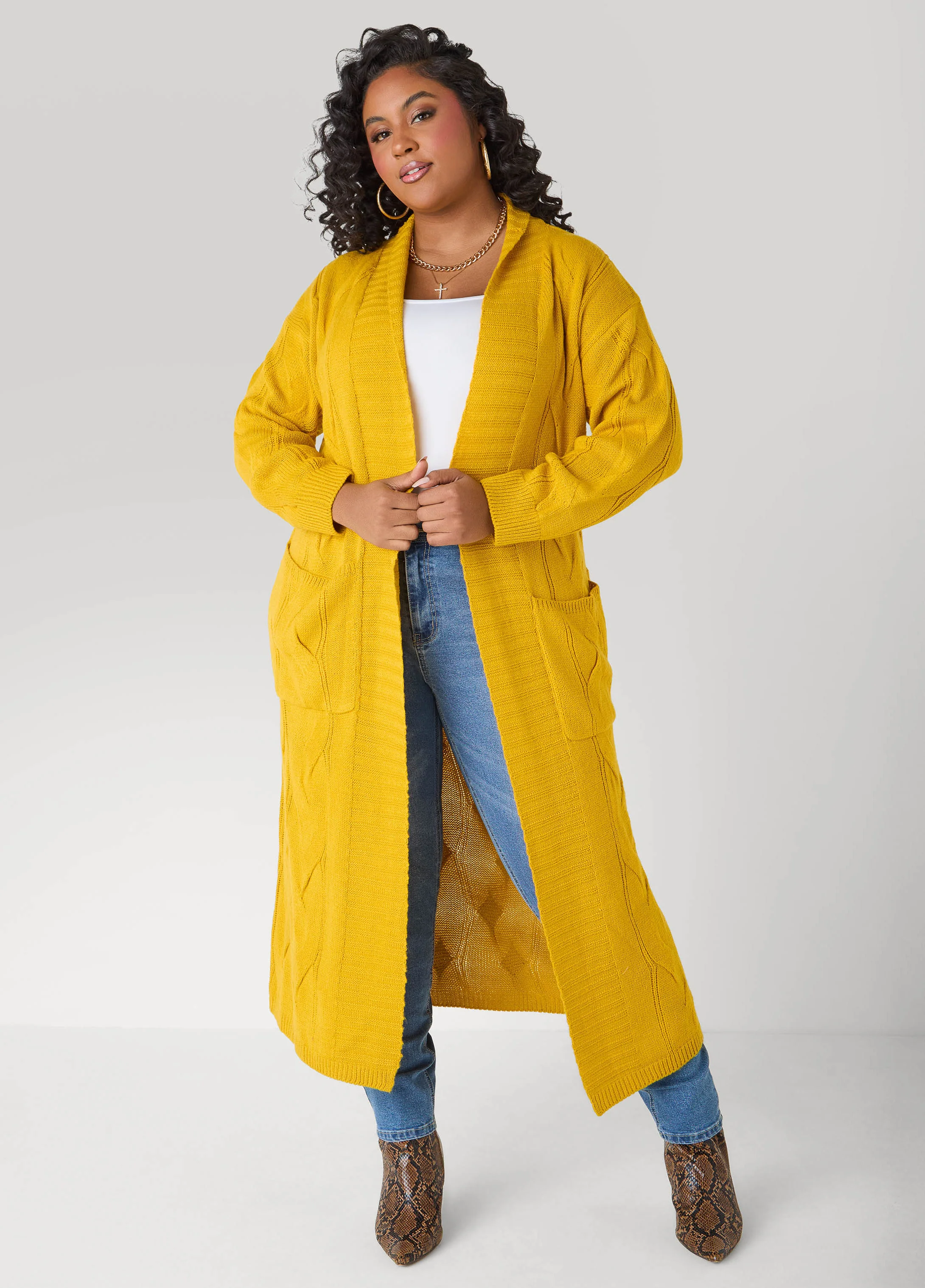 Open Front Cable Knit Duster - Image 4