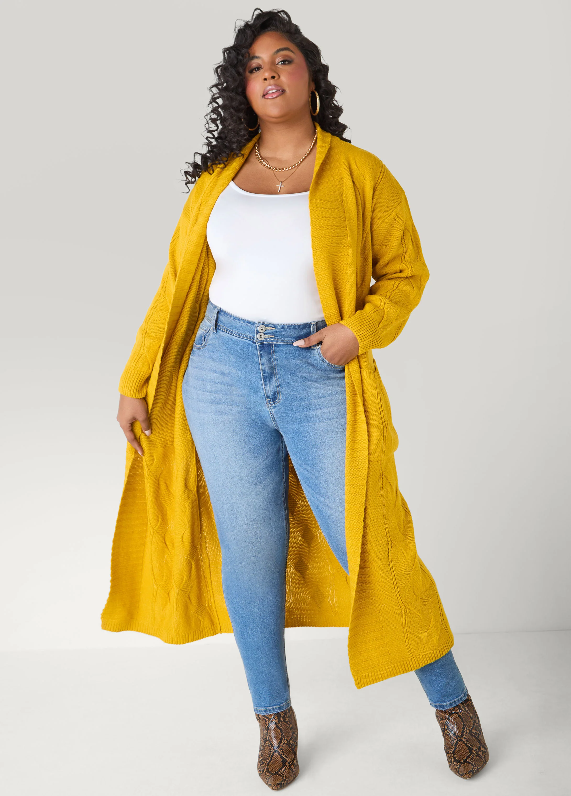 Open Front Cable Knit Duster - Image 6