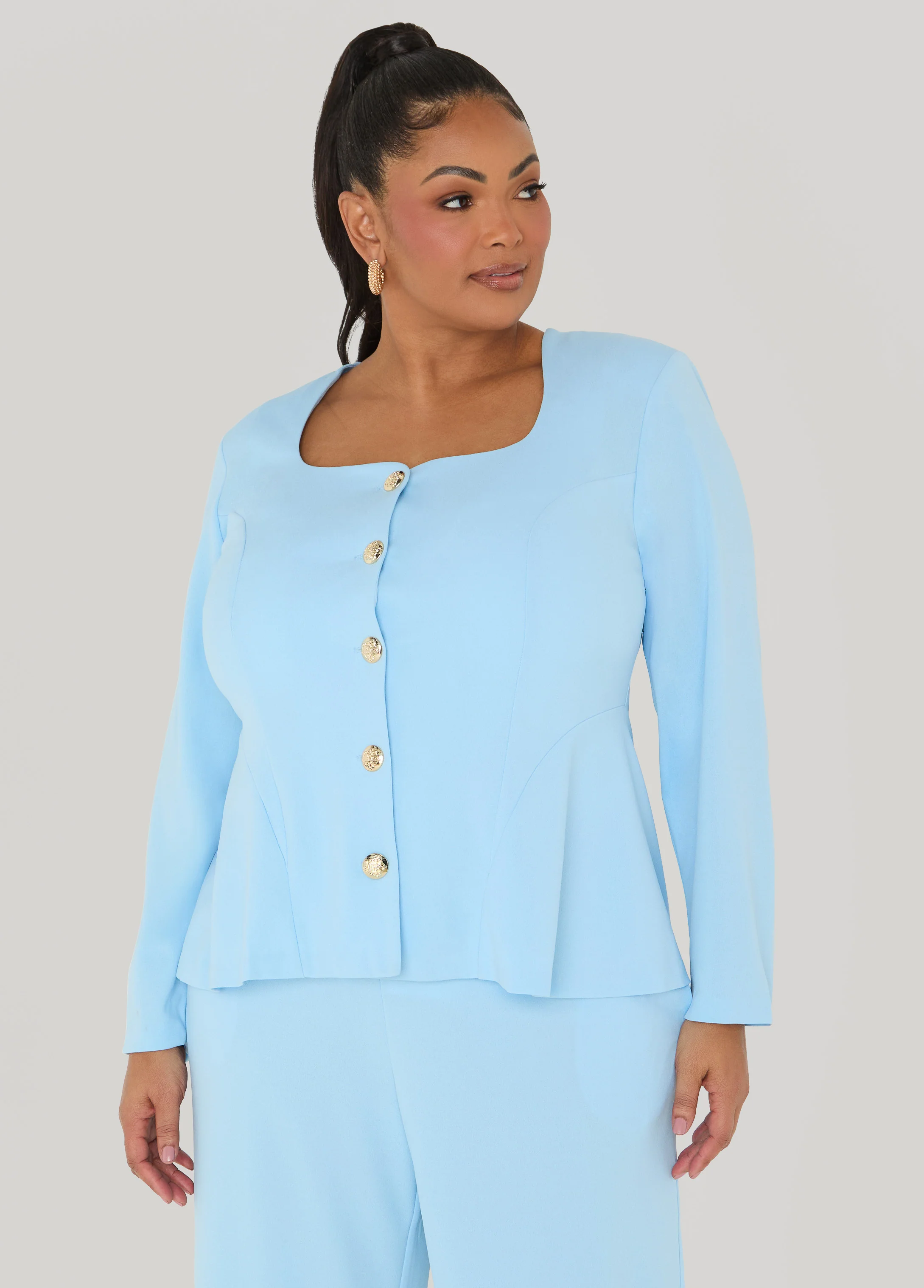 Square Neck Peplum Blazer - Image 3