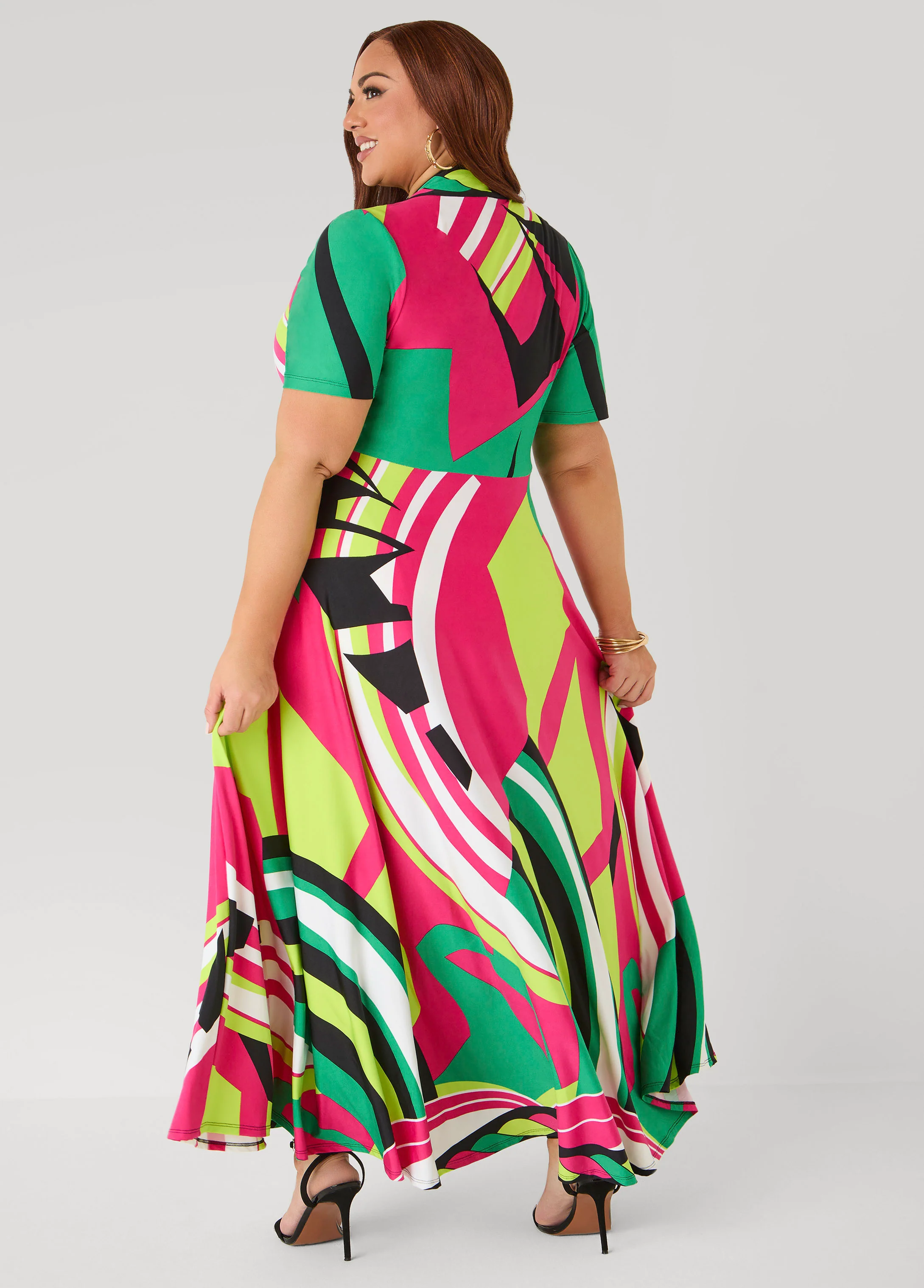 Geo Print Faux Wrap Maxi Dress - Image 2