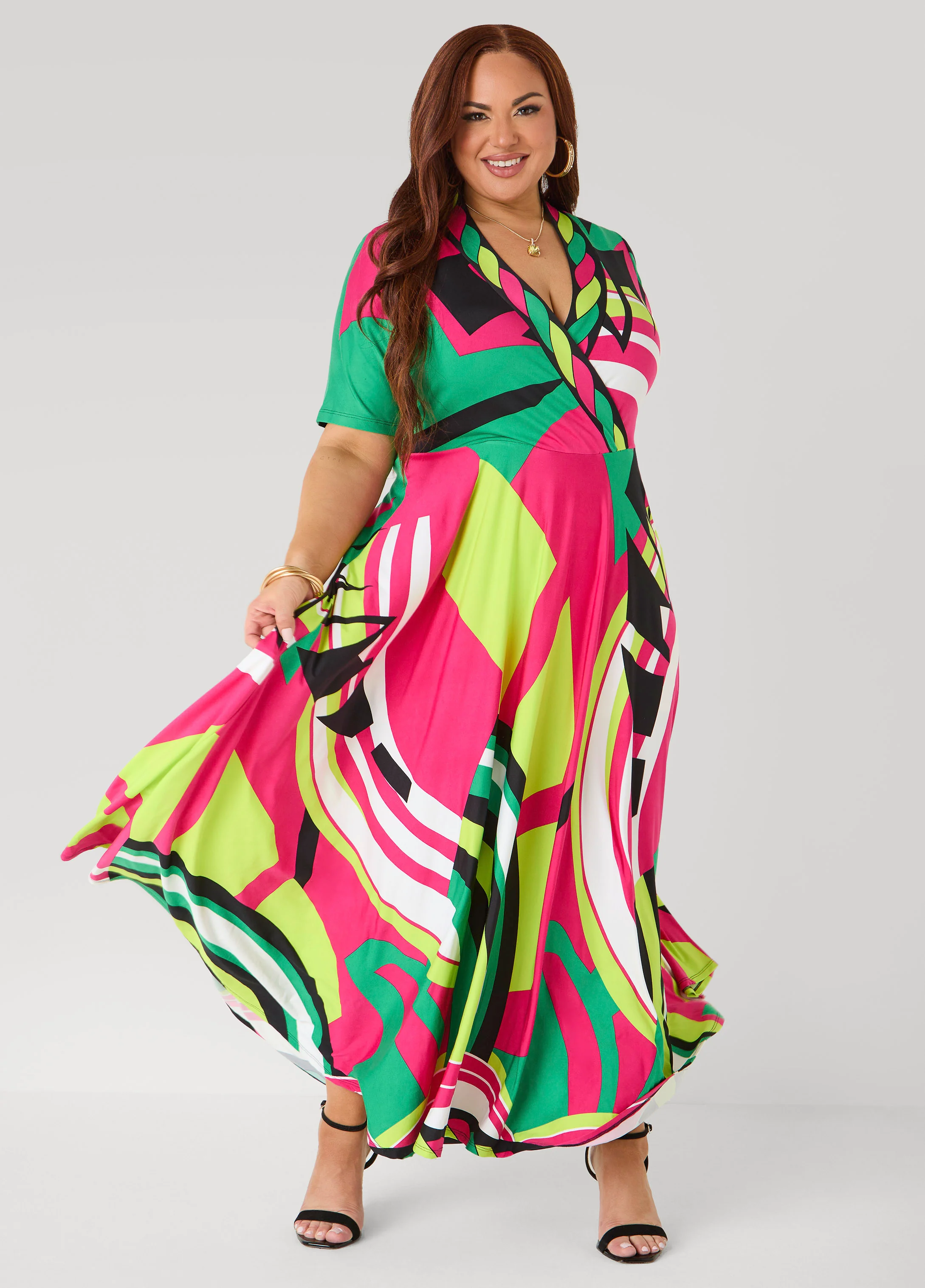Geo Print Faux Wrap Maxi Dress - Image 3