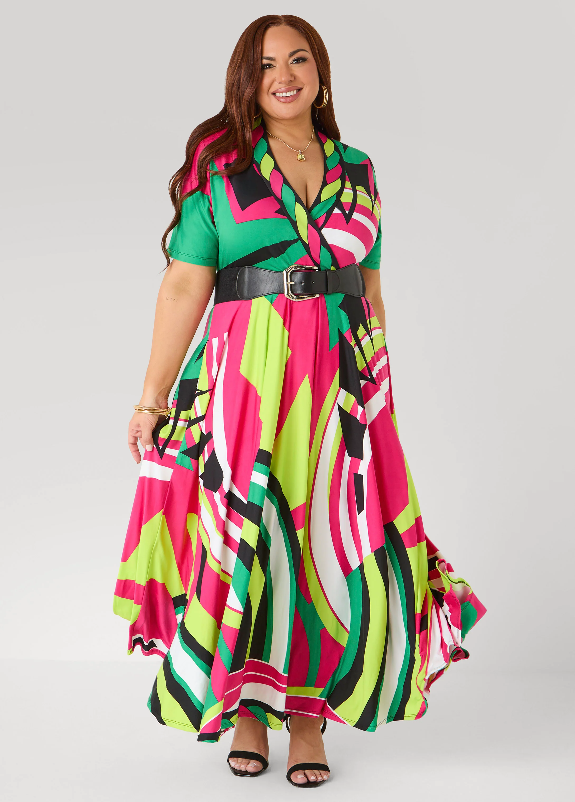Geo Print Faux Wrap Maxi Dress - Image 5