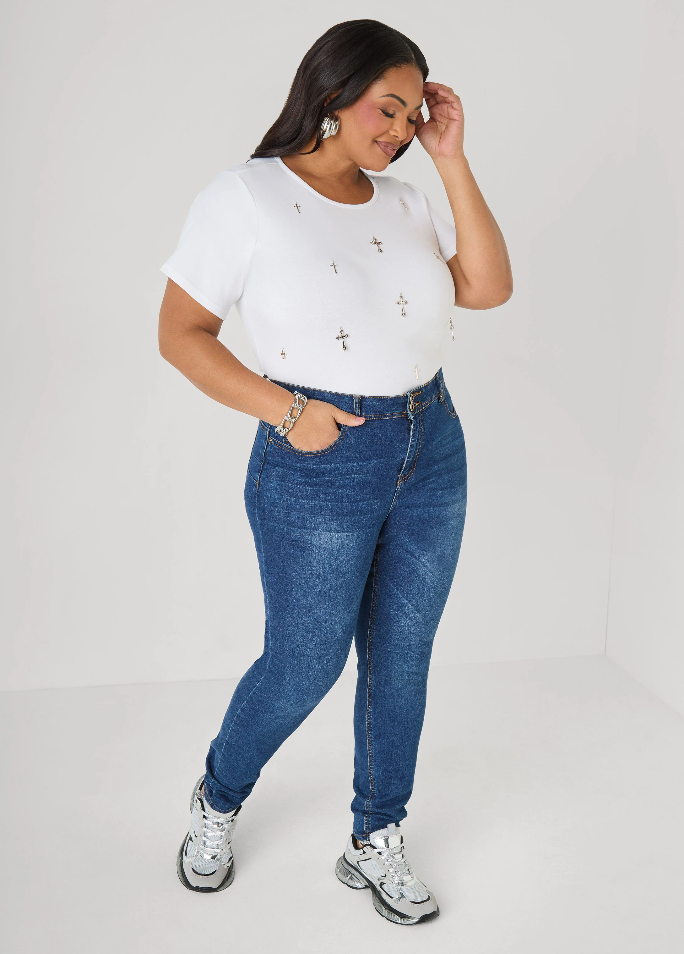 Cross Embellished Jersey Tee - Image 3