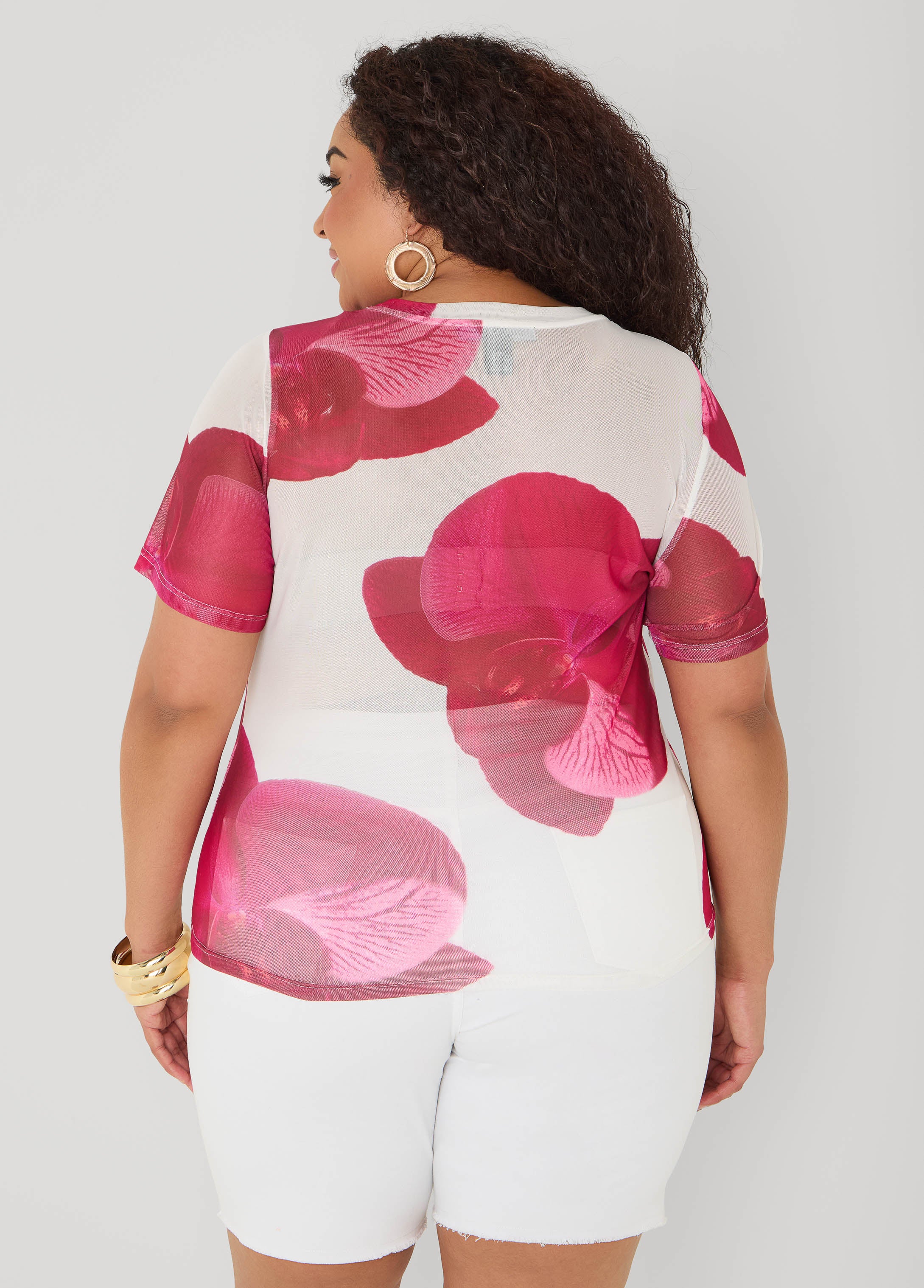 Floral Print Mesh Tee - Image 2