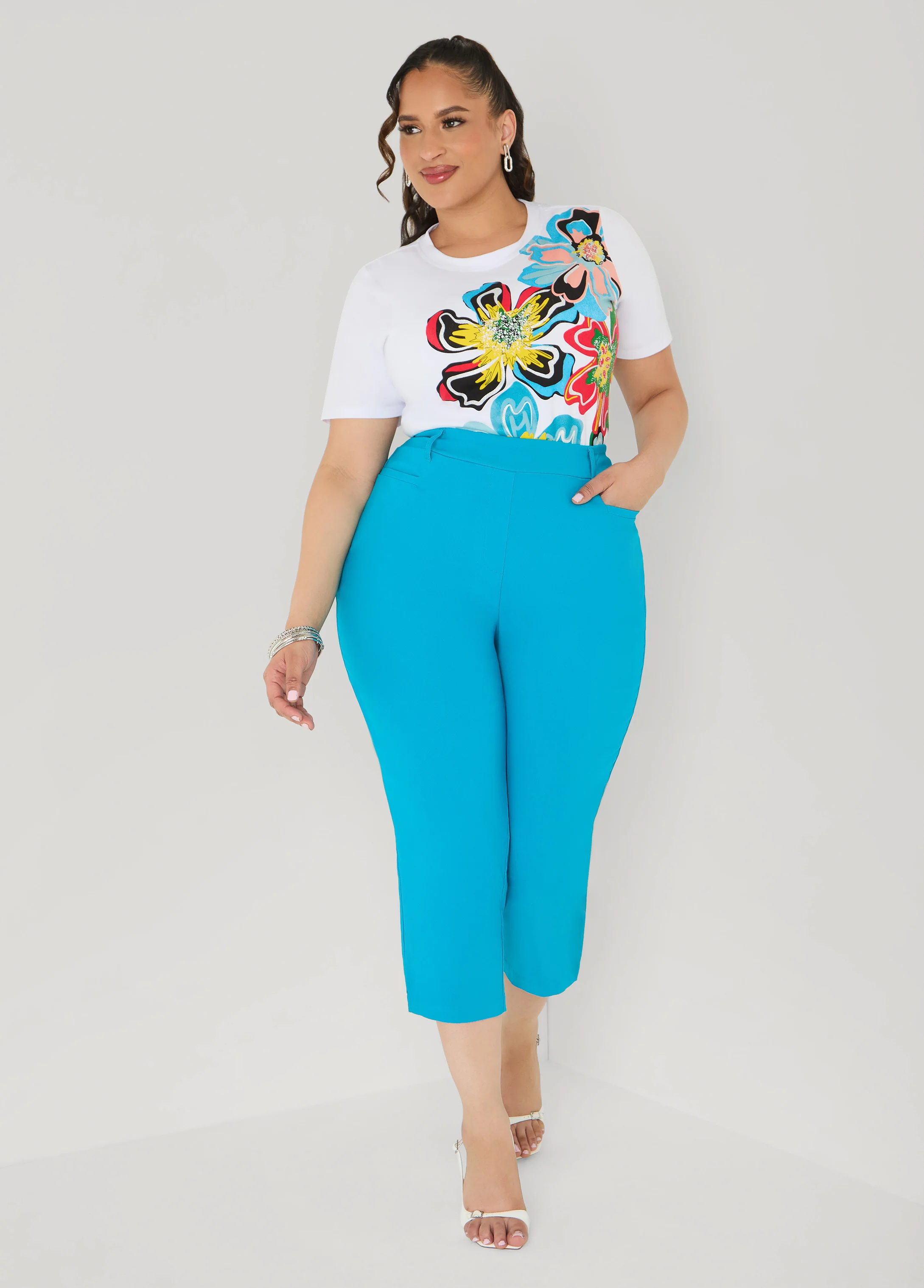 Glittered Floral Print Graphic Tee - Image 3